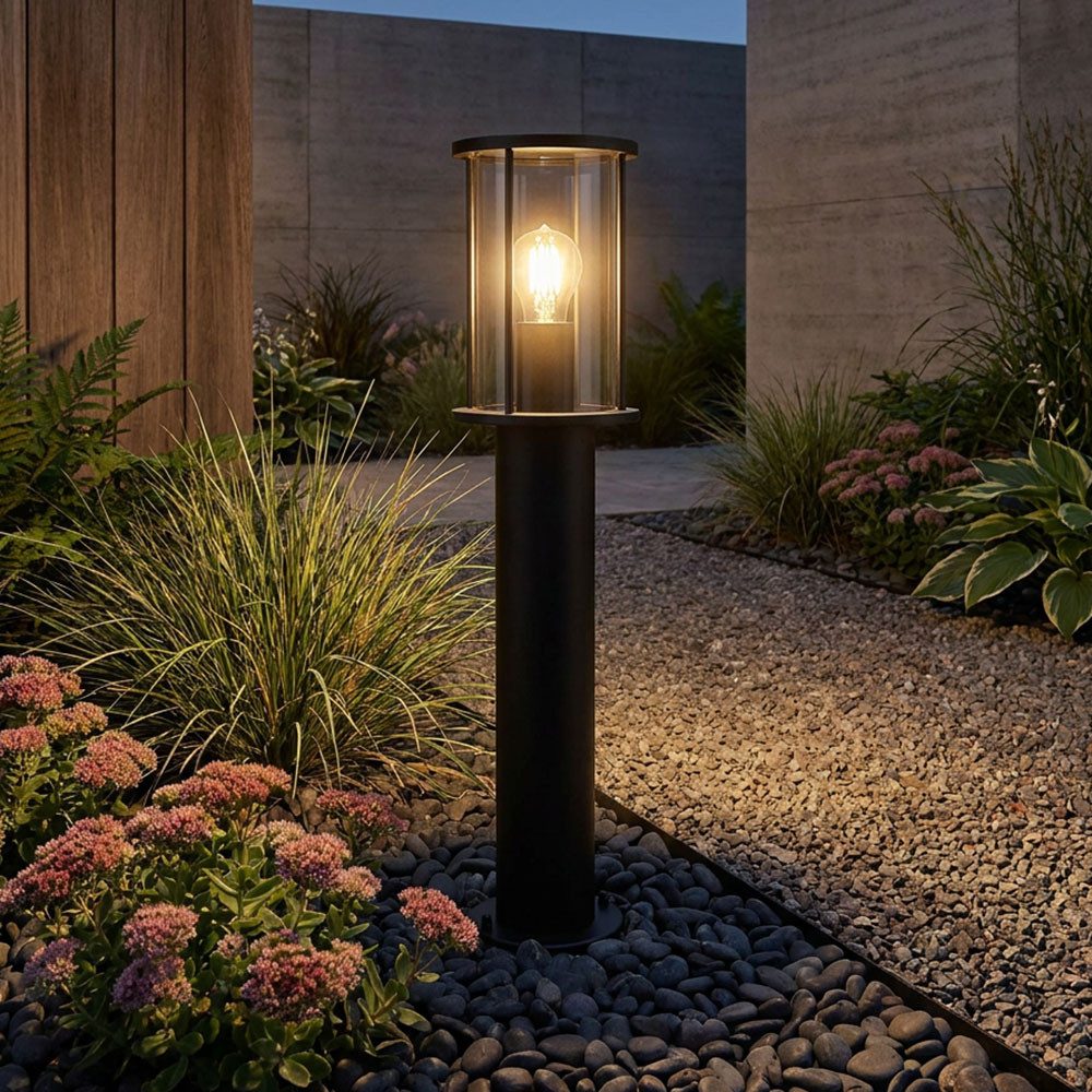GLOBO LIGHTING Außen-Stehlampe, Leuchtmittel nicht inklusive, Stehlampe Edelstahl Glas schwarz Außenleuchte wetterfest IP54 H 60 cm