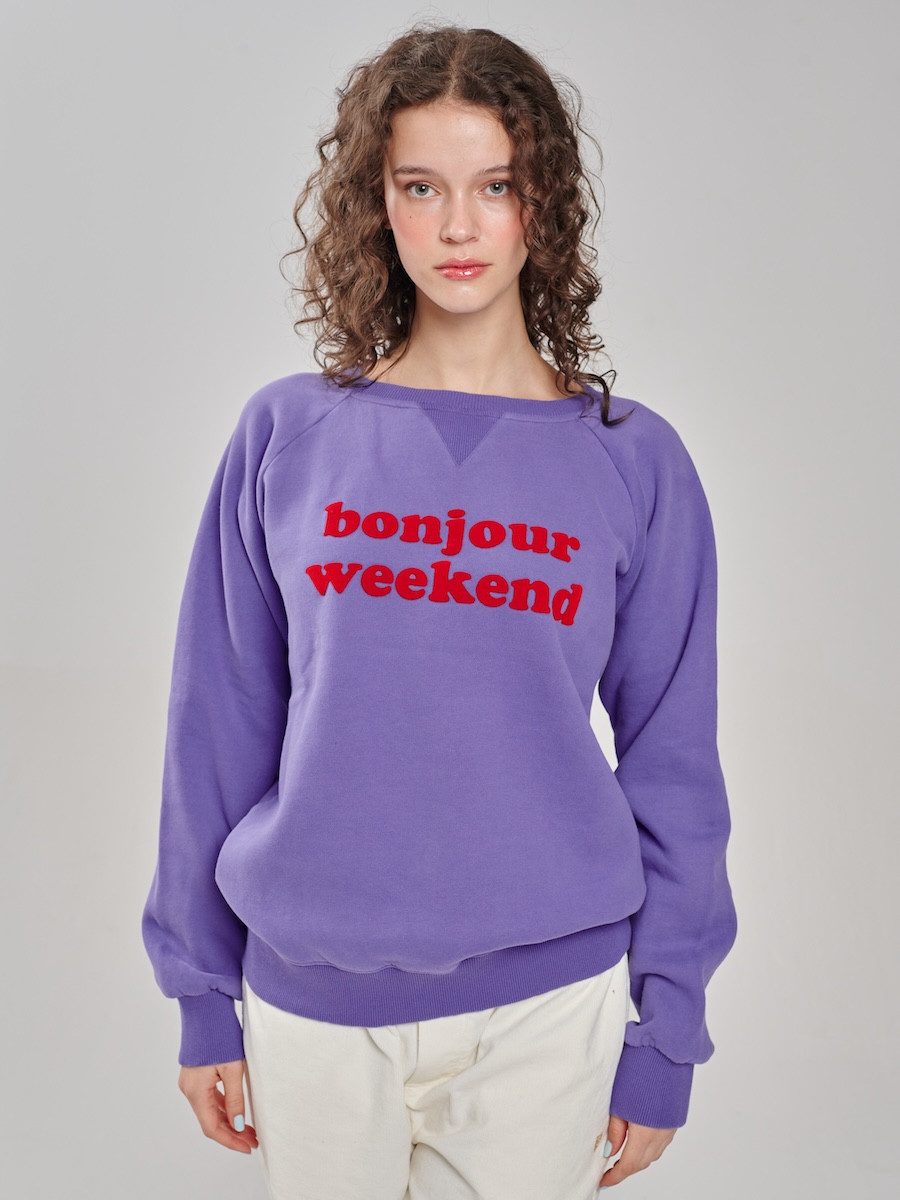another brand Sweatshirt Bonjor Weekend hochwertiger bonjour weekend Flockprint – Bild 2 von 2