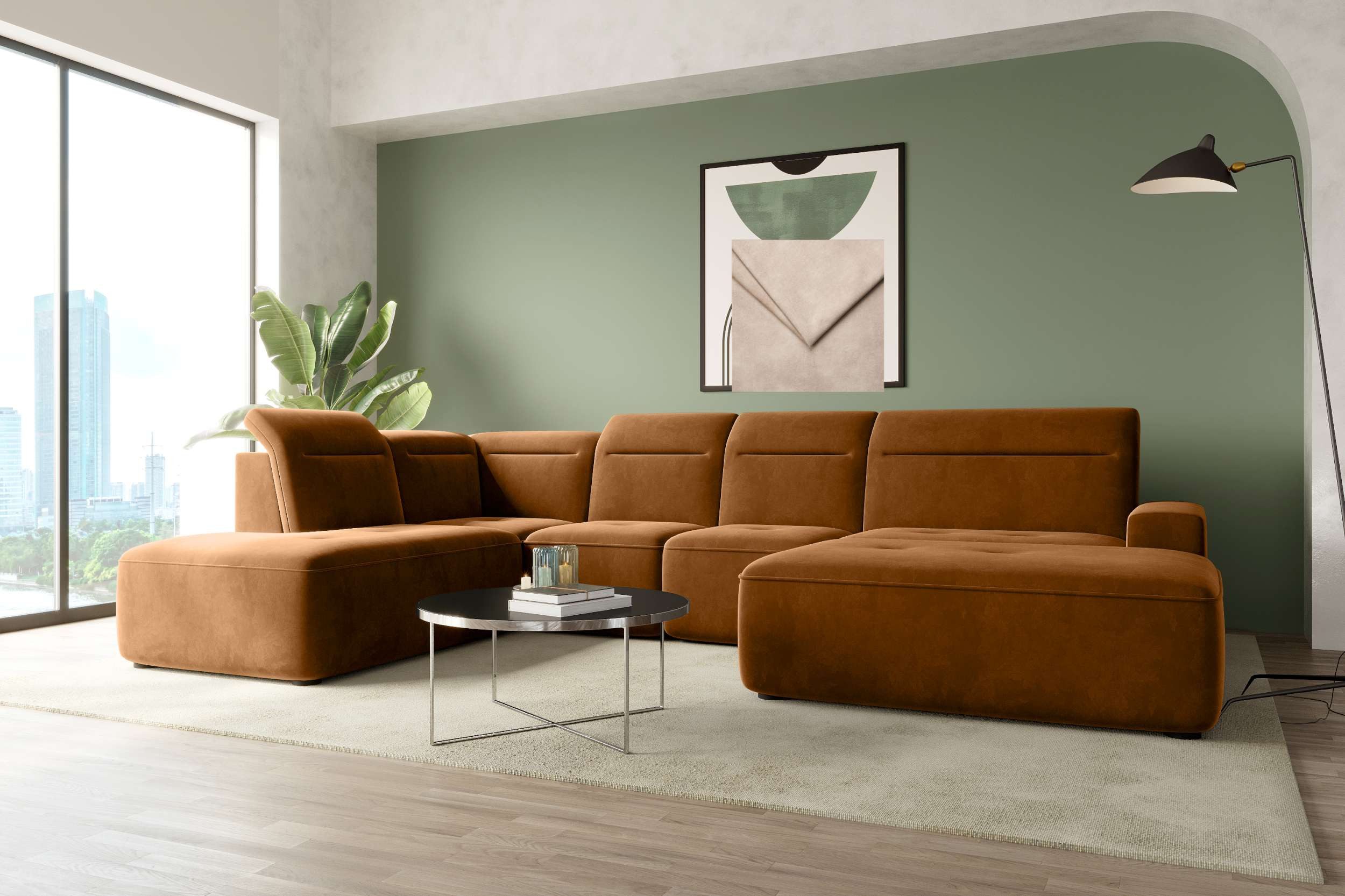 99rooms Wohnlandschaft Elvaro, Sofa, U-Form, Rundumbezug aus Velours PALLAD günstig online kaufen