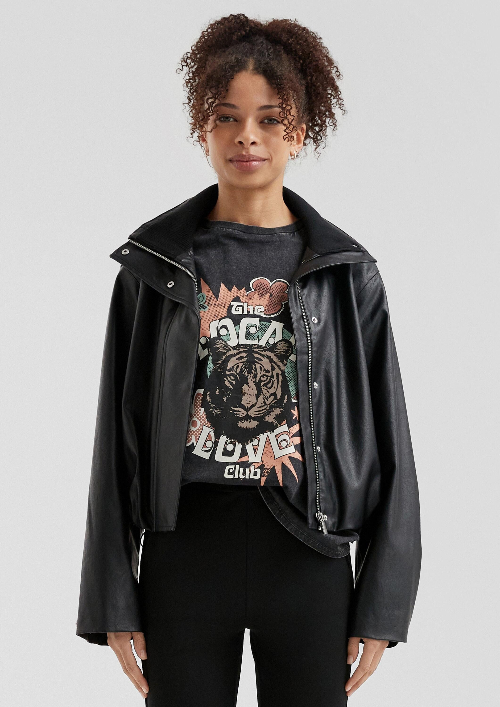 QS Funktionsjacke Outdoor-Jacke Gerade geschnittene Jacke in Lederoptik günstig online kaufen