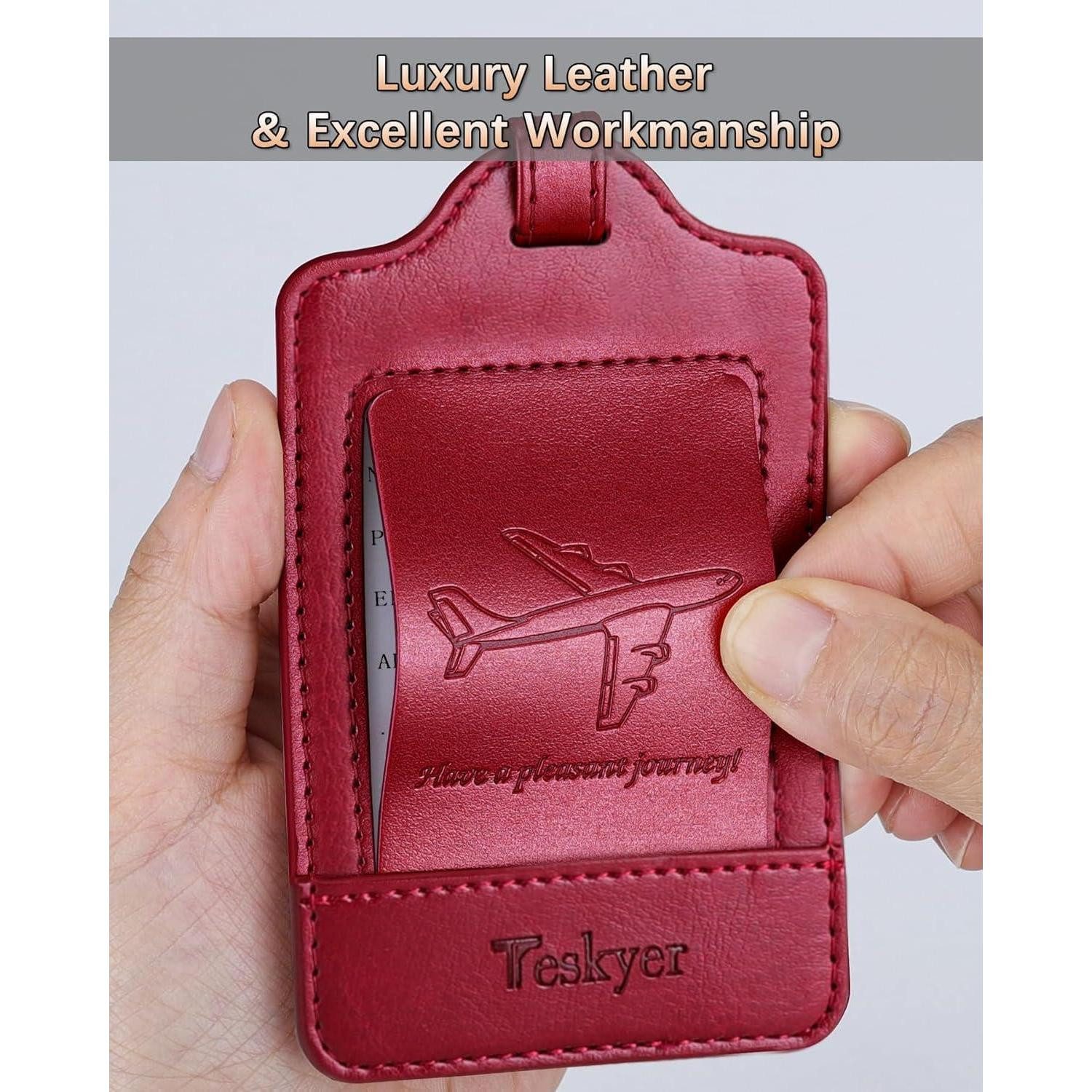 LuxusKollektion Gepäckanhänger 3er Set Kofferanhänger Weinrot PU Leder Adressschild Datenschutz