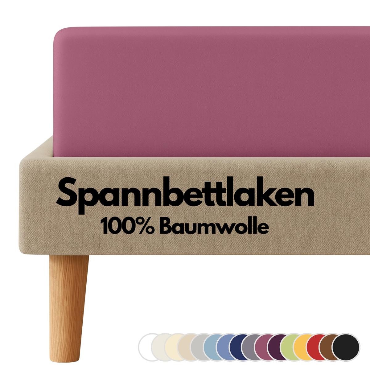 Carpe Sonno Spannbettlaken Jersey 100% Baumwolle viele Größen OEKO-TEX 100 Gummizug Spannbetttuch, Jersey, Gummizug: rundum, (1 Stück), Spannbettlaken 90 x 200 - 100 x 200 bis 22cm Höhe, Brombeere