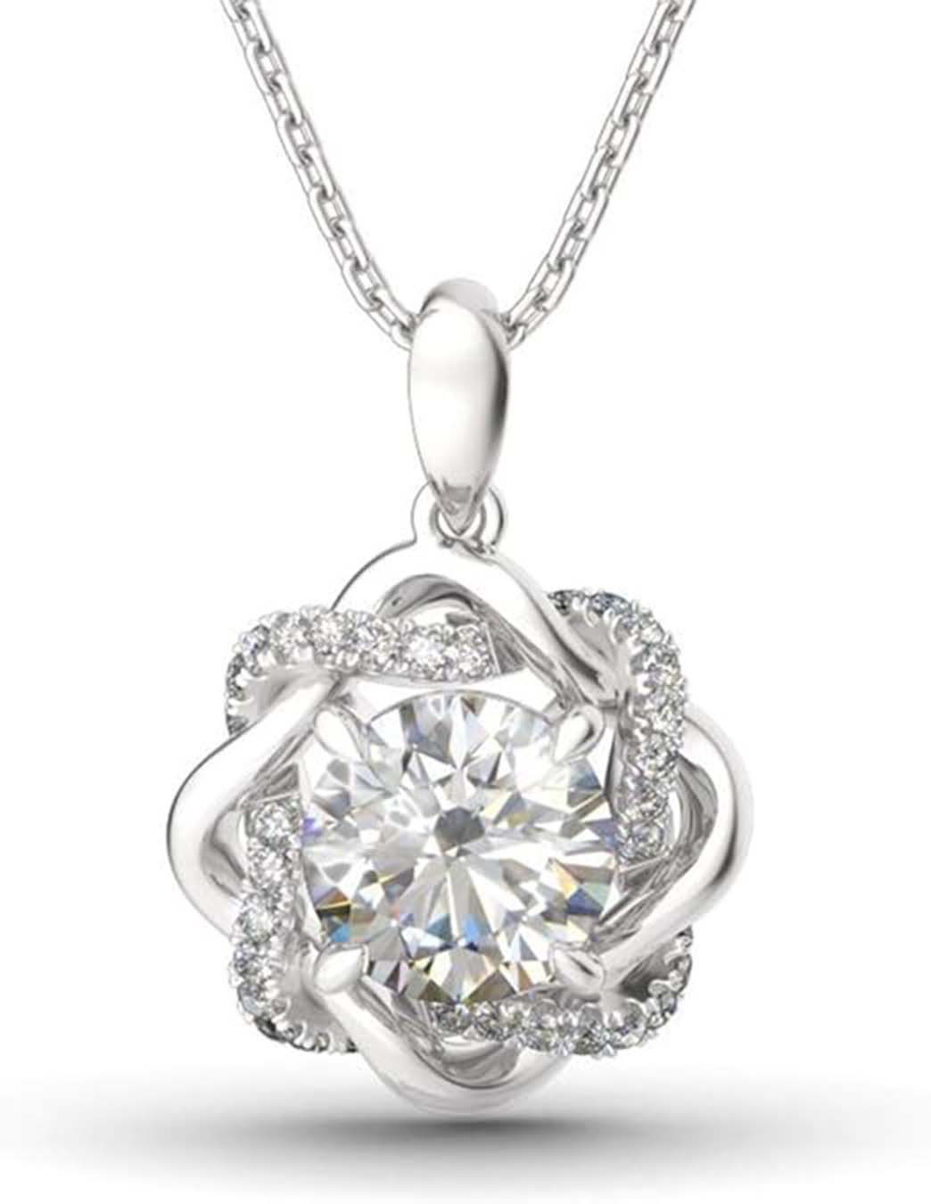Kette mit Anhänger 1ct D VS1,Diamond,Halskette Damen,Verlobungs-Halskette,Blumenhalskette