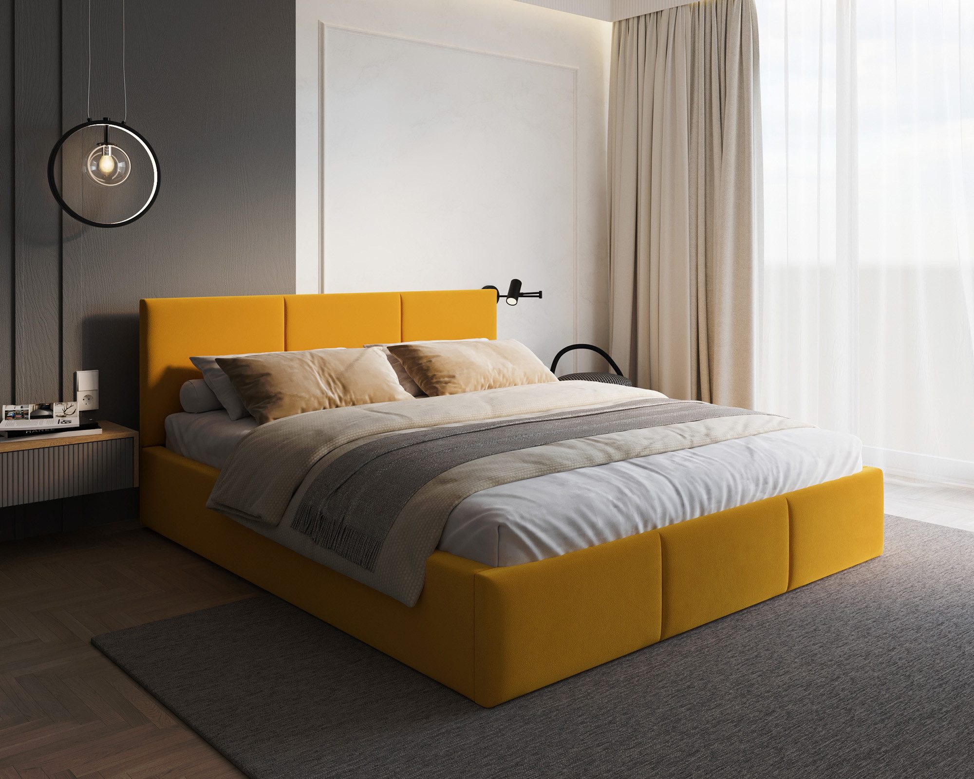 thematys Polsterbett mit Bettkasten & Lattenrost – Stauraumbett Velours 120x200–180x200 (Optional mit 28 cm H3/H4 Taschenfederkern oder 23 cm Taschenfederkern-Matratze H2)