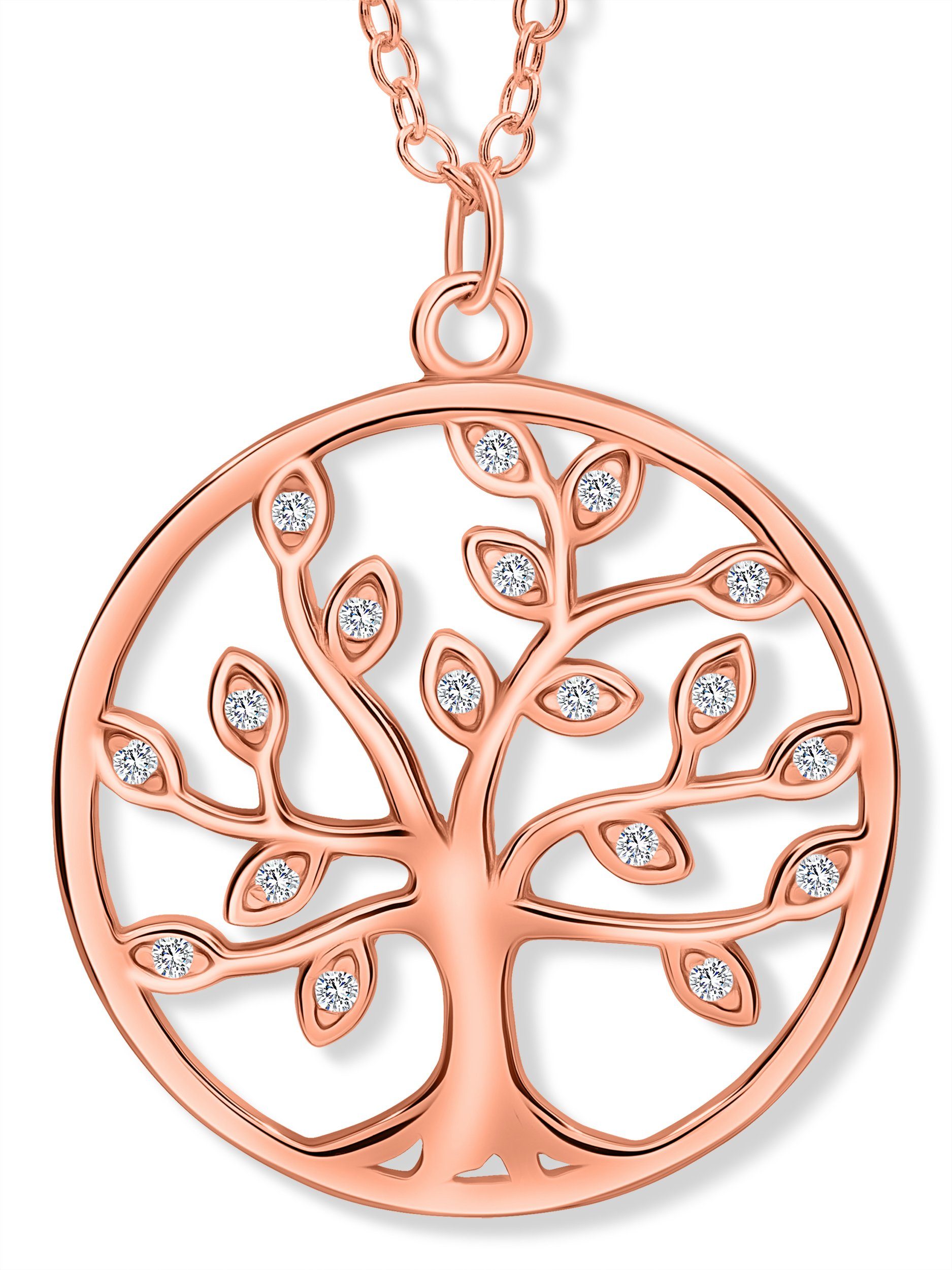 VIASOUL Kette mit Anhänger Lebensbaum I Baum des Lebens Halskette I Tree of Life mit Zertifikat, stahlender Glanz Rose