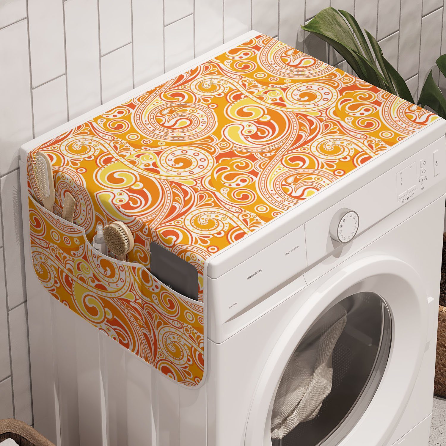 Abakuhaus Badorganizer Anti-Rutsch-Stoffabdeckung für Waschmaschine und Trockner, Mandarine Abstrakte wirbelnde ornates