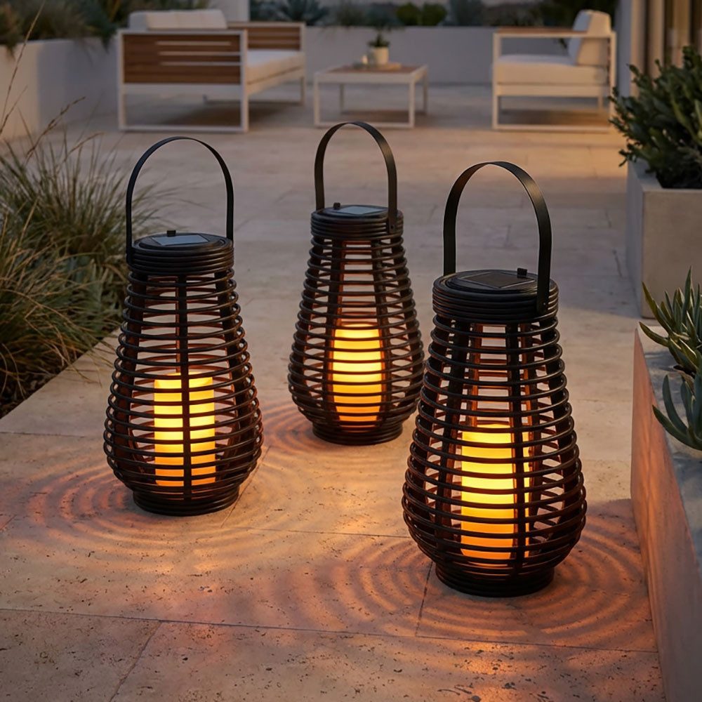 NOWA LED Solarleuchte, LED-Leuchtmittel fest verbaut, Solarlampe Gartendeko Laterne Außenlampe LED Feuereffekt 3er Set