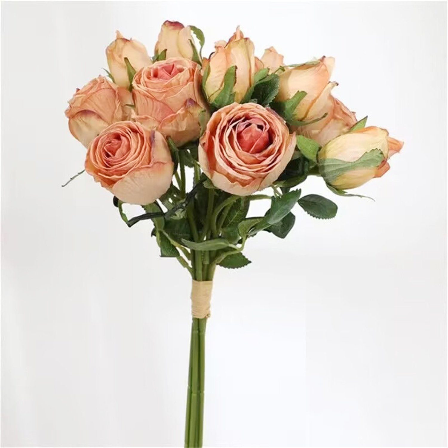 Rose 6PCS Trockenblume Trockenblumen, autolock verbrannt Rand Simulation Vintage orange Bouquet,