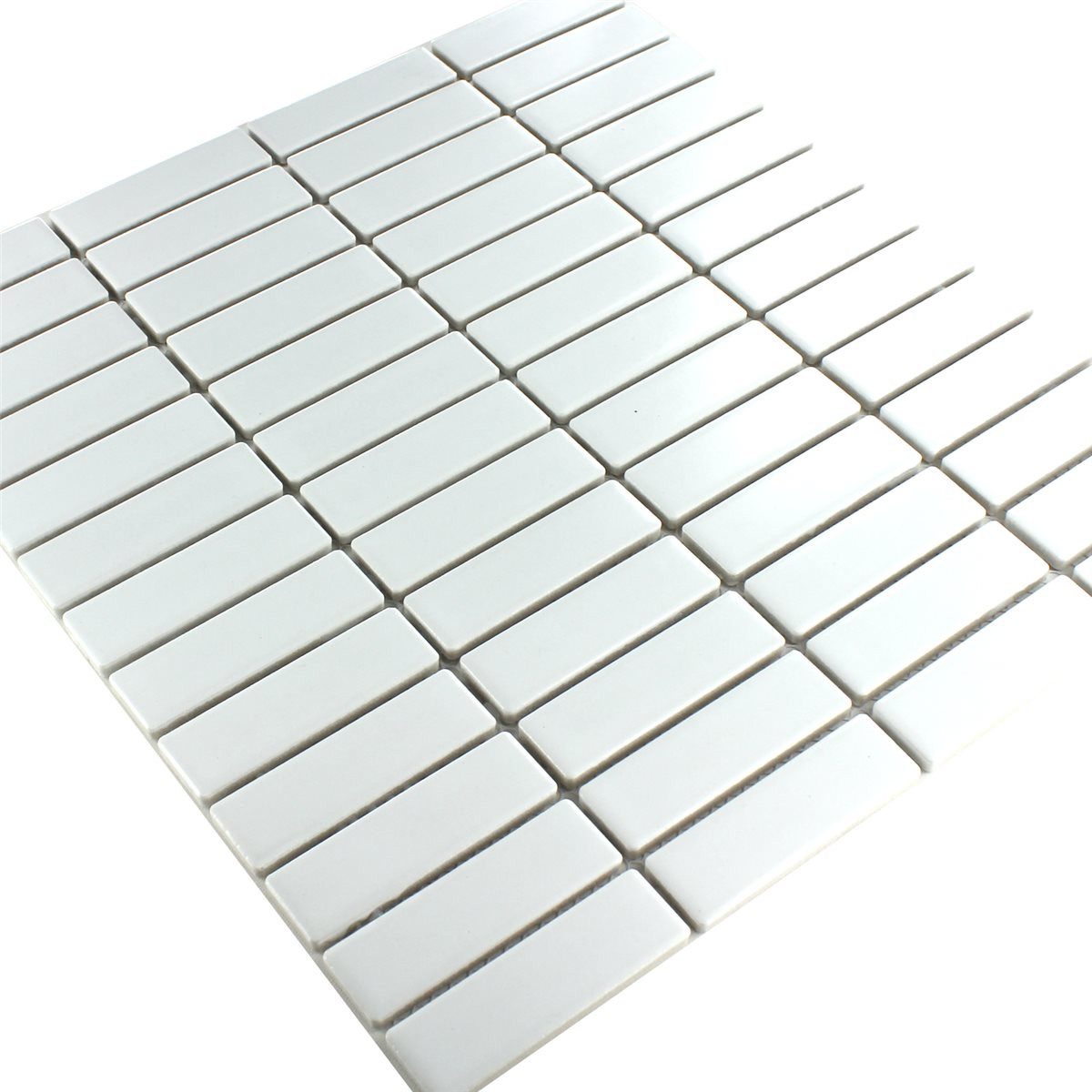 Mosafil Mosaikfliesen Keramik Mosaikfliesen Parma Stäbchen Matt, Keramik 29.000x29.700, weiß, Verlegefertig auf ein Netz geklebt - Frostsicher - Wasserdicht -