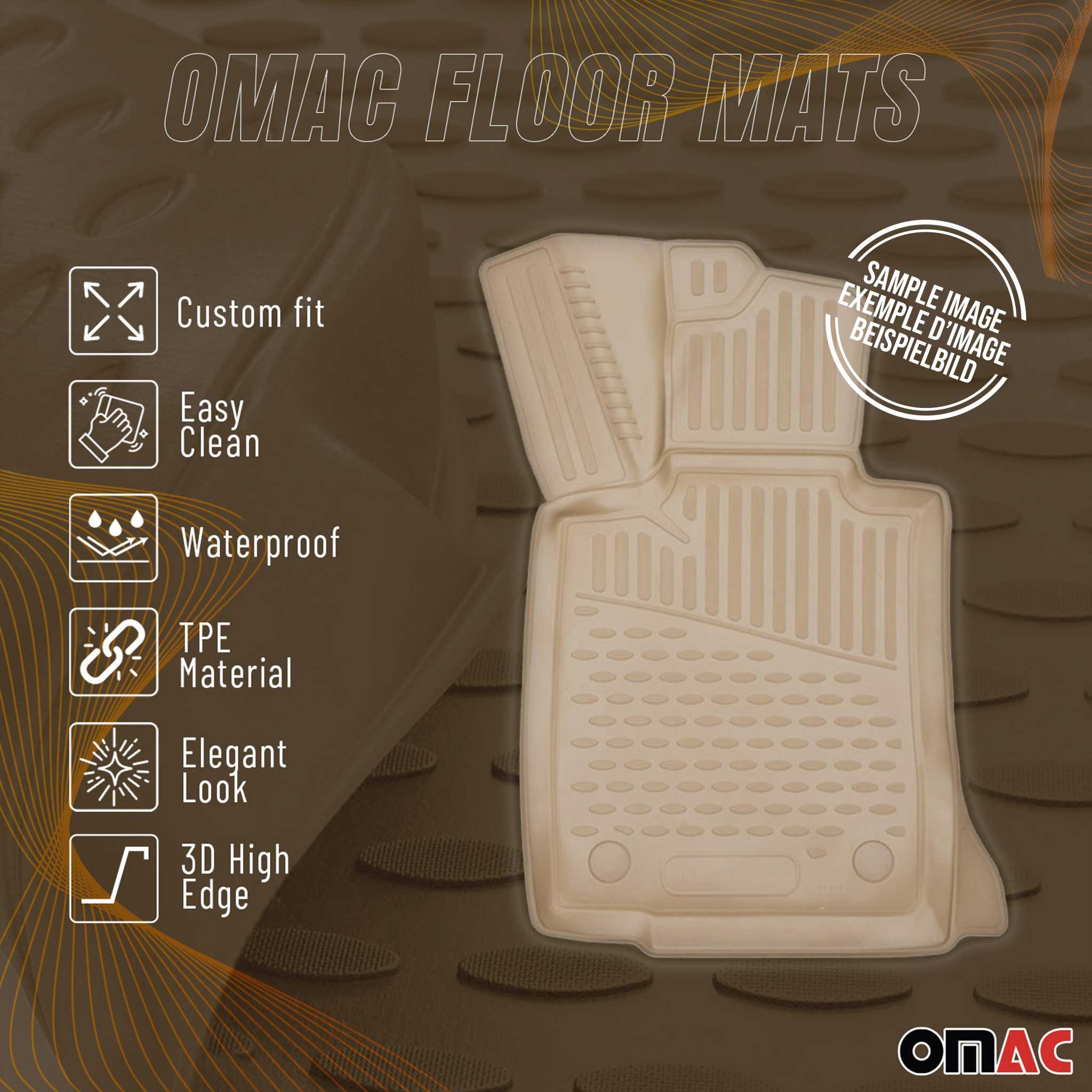OMAC Auto-Fußmatten für BMW 1er E87 HB 5tür 2004-2011 Gummimatten Beige TPE (4 St), Antirutsch,Wasserfest,Einfache Installation
