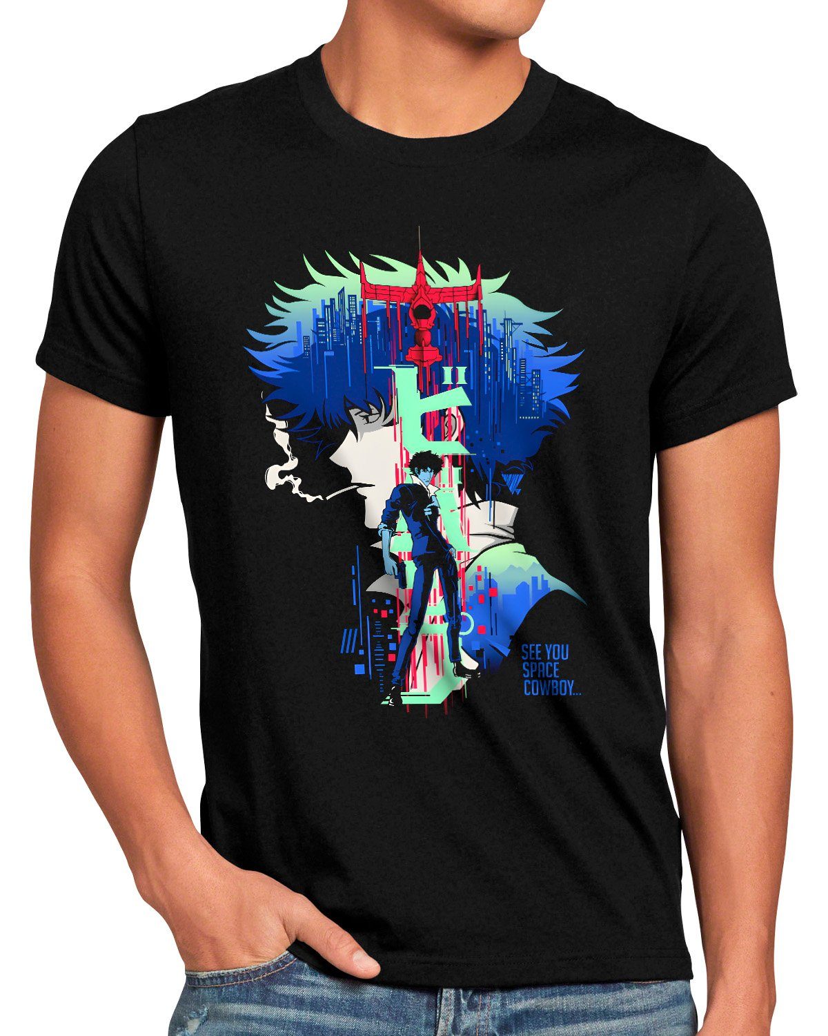 style3 Print-Shirt Herren T-Shirt See swordfish manga anime you bebop cowboy Cowboy