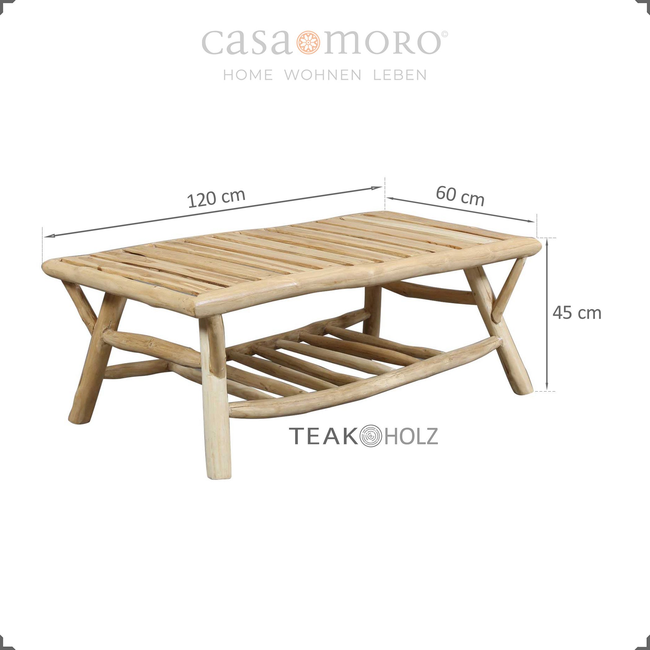 Casa Moro Couchtisch Holz Natur 120x60 cm Teak Sofatisch Gartentisch Tisch, aus massiven Teakholz-Ästen, Jeder Tisch ein Unikat