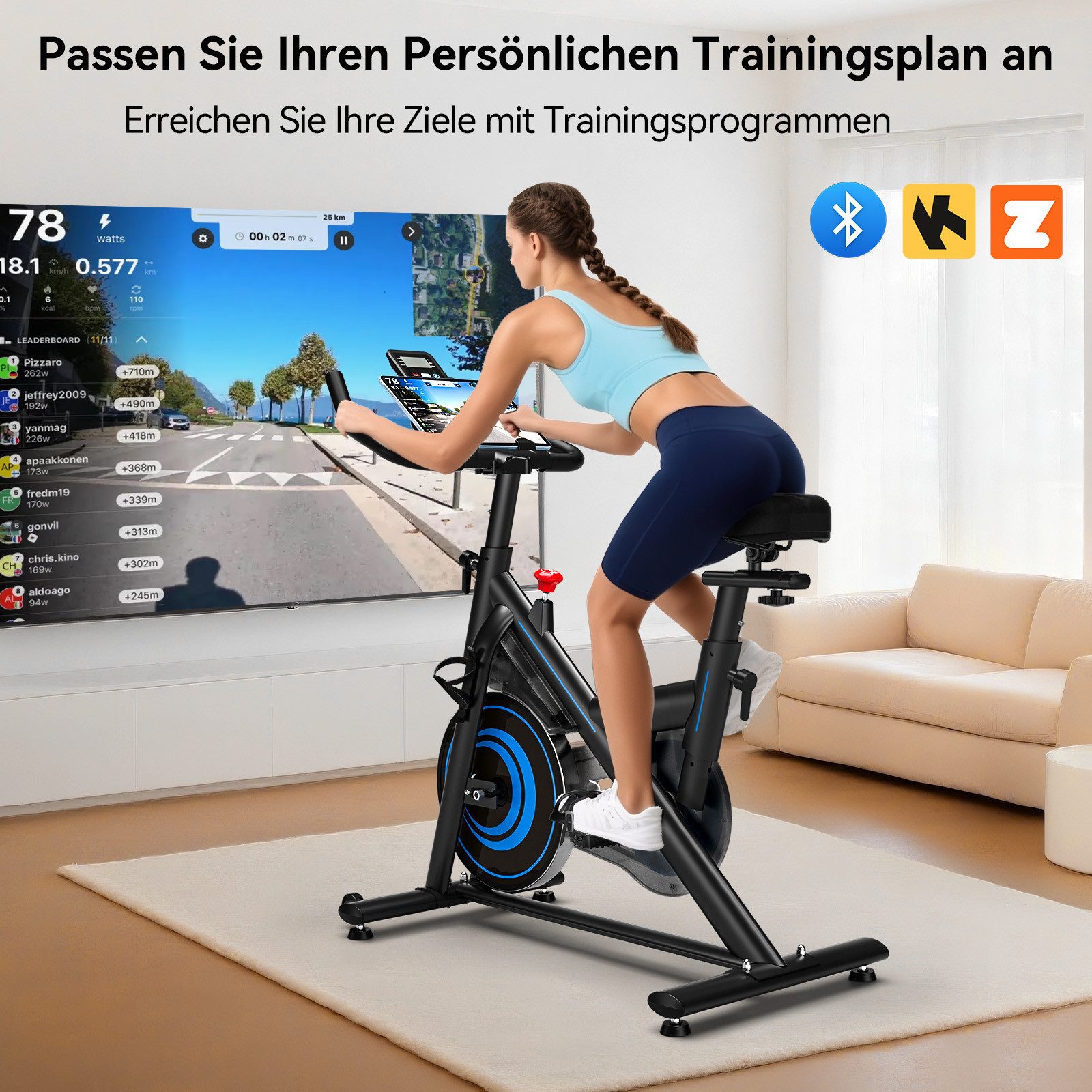 Wenoker Heimtrainer Fahrrad mit App – Leises Hometrainer mit Magnetwiderstand (1-tlg), Indoor Fitnessbike für Kardio-Training zu Hause