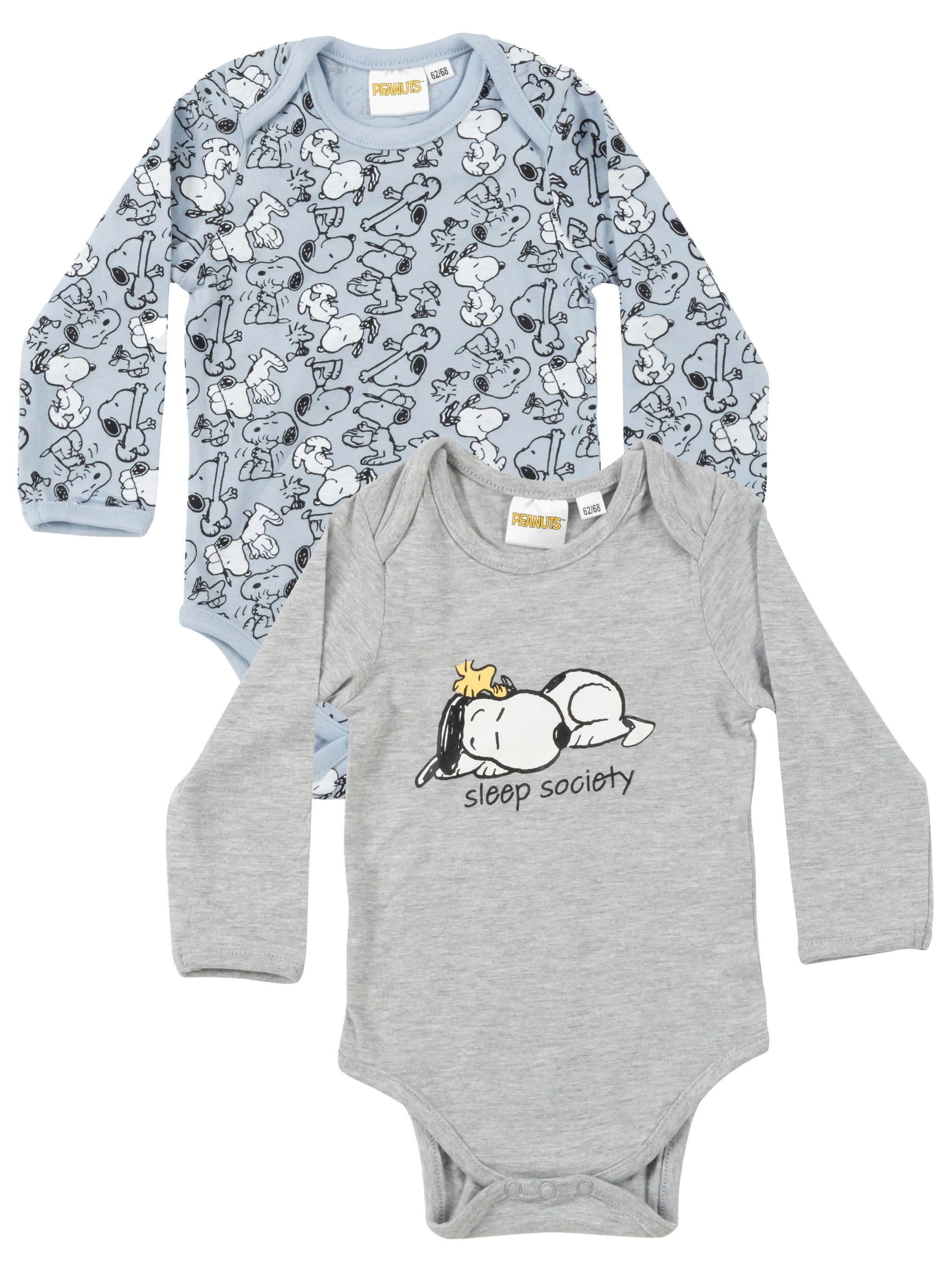 United Labels® Body 2er Set Peanuts Snoopy Baby Body Strampler Schlafstrampler Langarm