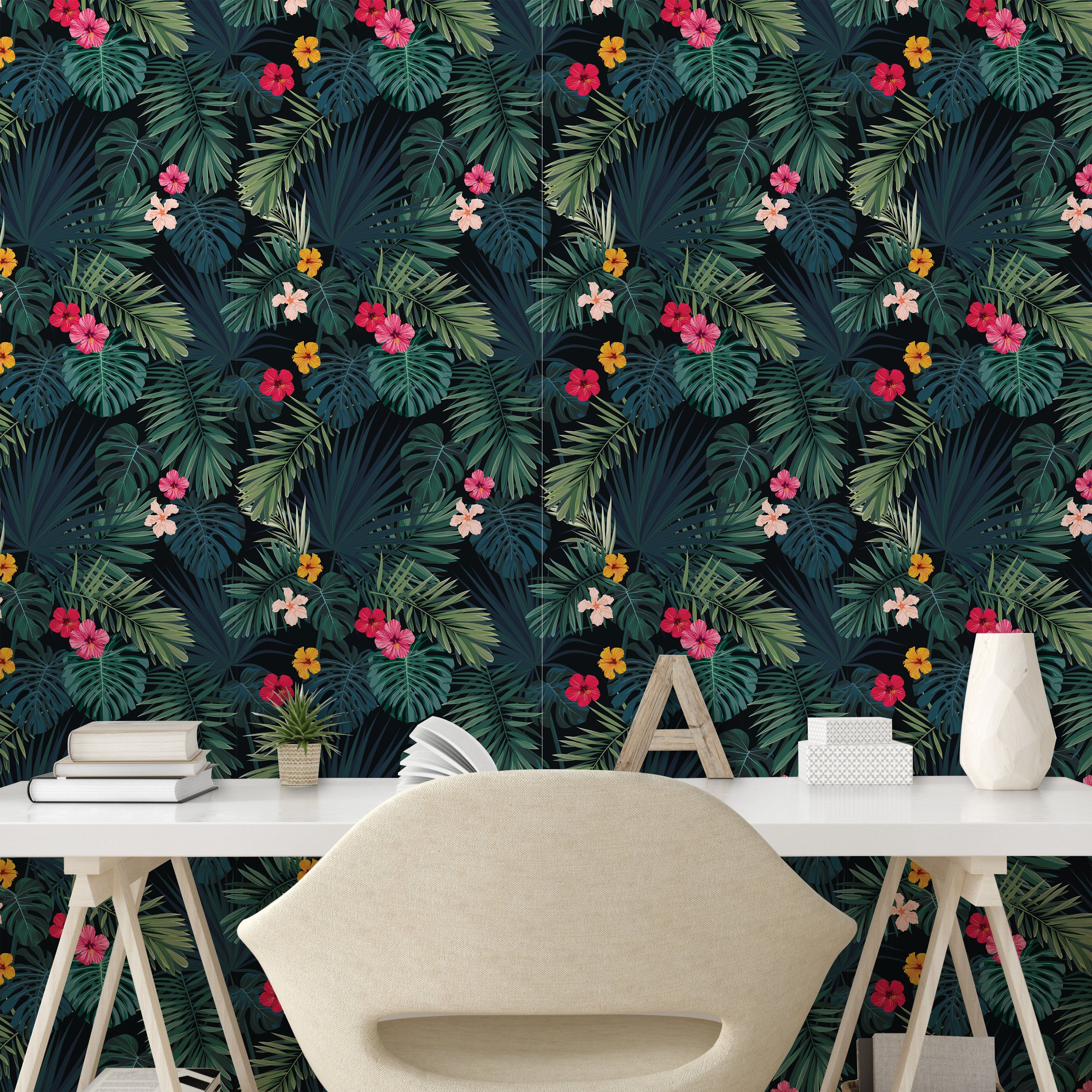 Flora selbstklebendes Regenwald Tropisch Küchenakzent, Vinyltapete Realistische Abakuhaus Wohnzimmer