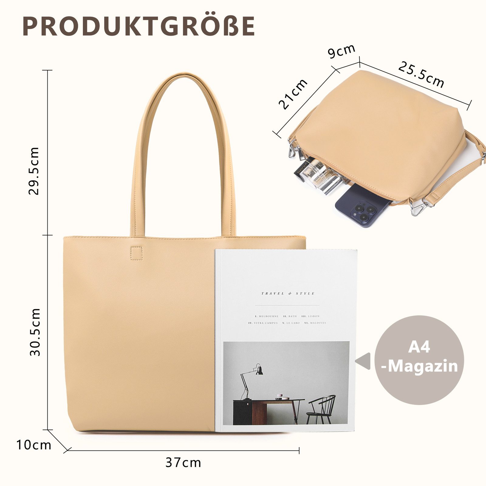 TAN.TOMI Shopper Damen Henkeltaschen Groß Handtasche Mit Einer Kosmetiktasche (2-tlg., Henkeltasche 2PCS Set Einfach Tote Bag), Handtaschen Damen Groß PVC Umhängetasche