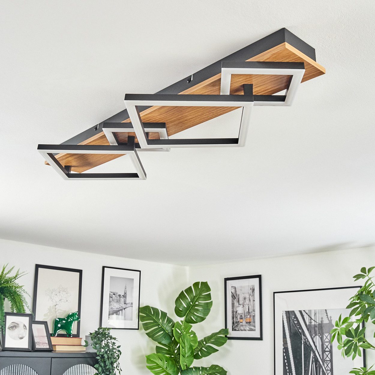 hofstein Deckenleuchte Deckenlampe aus Metall/Kunststoff in Holzoptik/Schwa günstig online kaufen