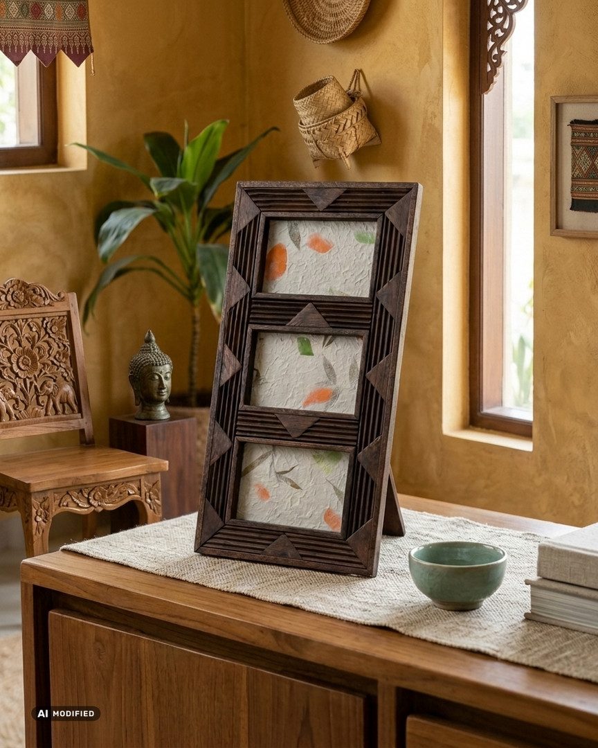 Kinaree Collagerahmen Holz Bilder-Collage Massivholz, 3 Fenster, handgefertigt Thailand, (1 St)