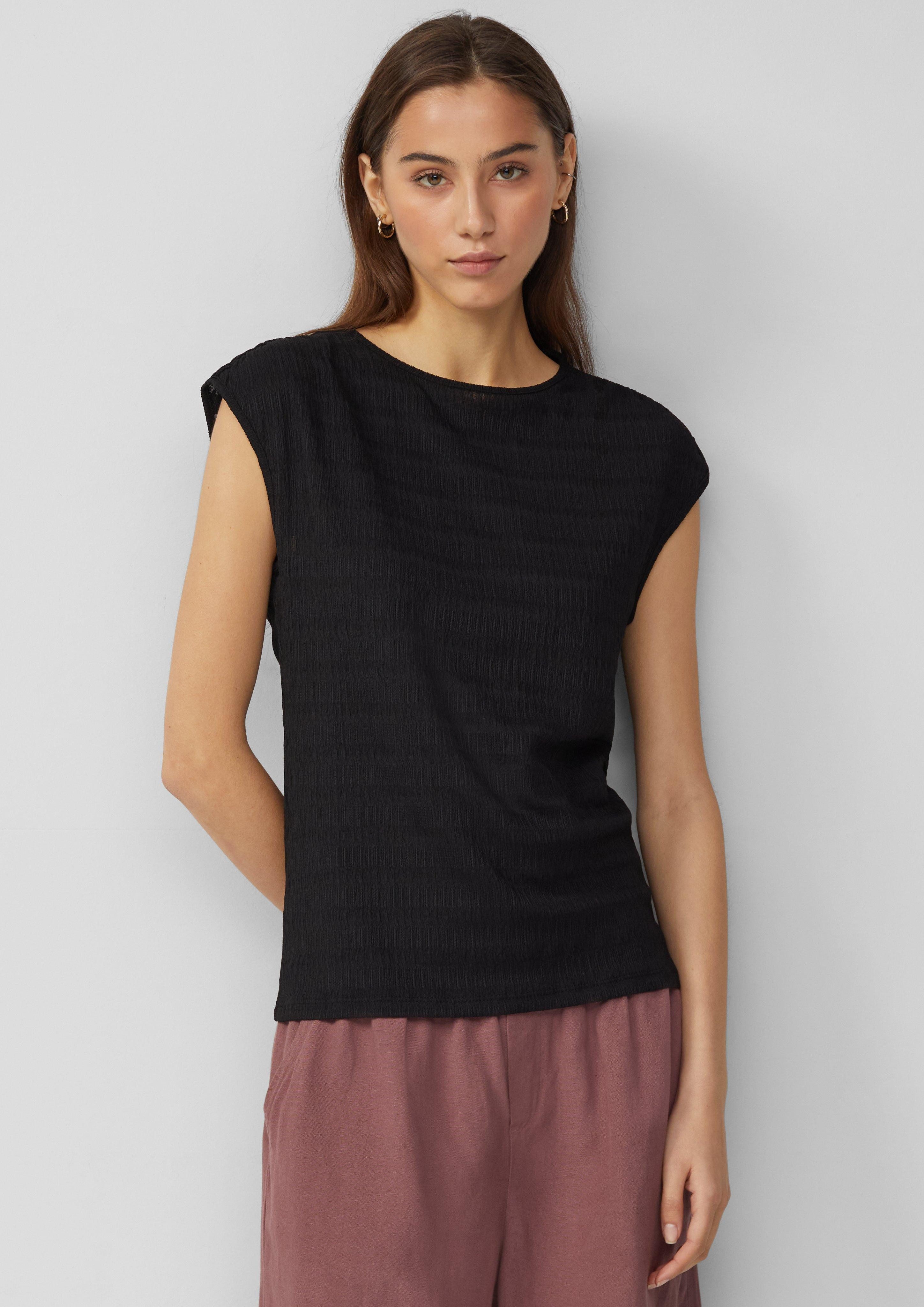 QS Kurzarmshirt Strukturiertes T-Shirt mit Raffdetails günstig online kaufen
