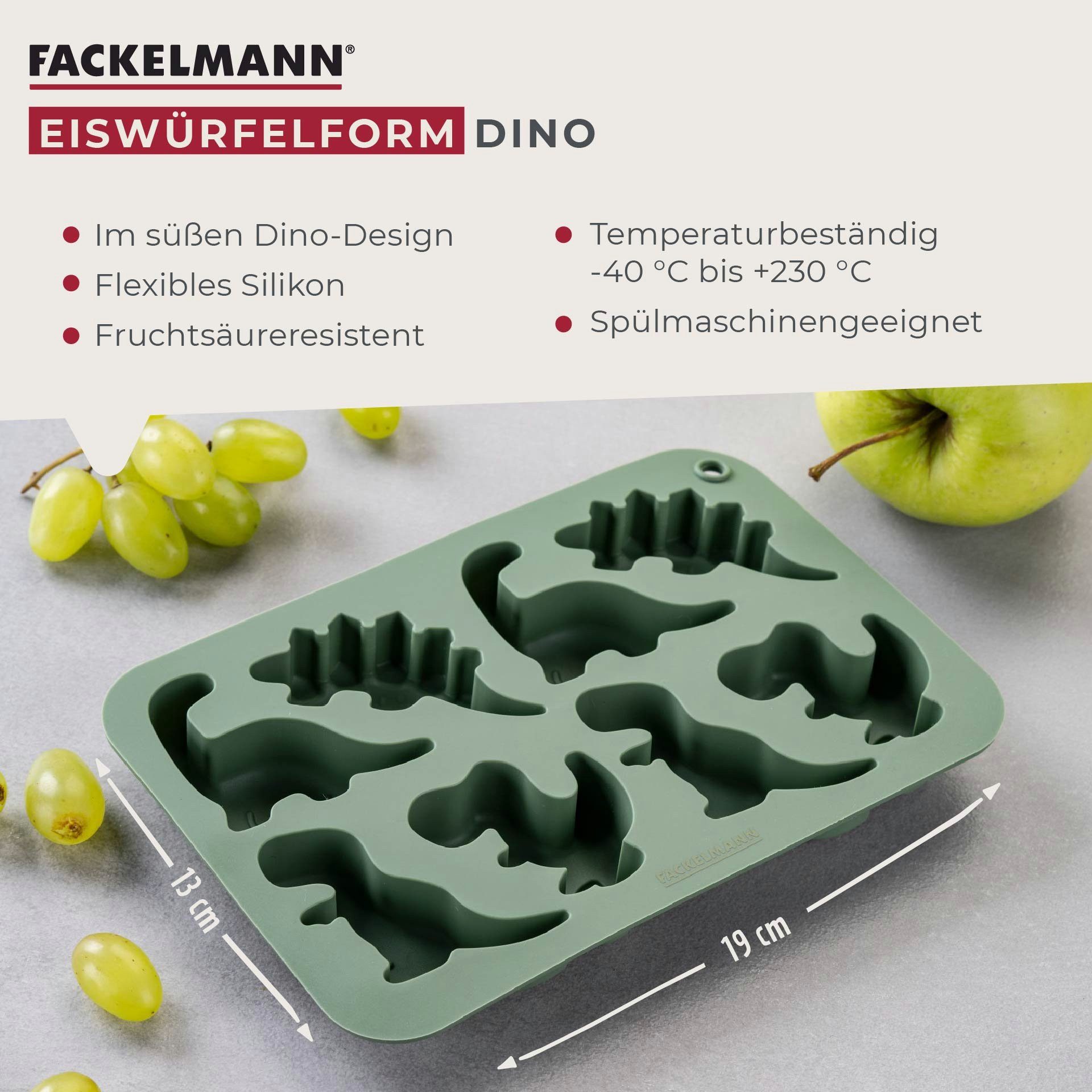 FACKELMANN Eisform Eiswürfelform Dino, Silikonform, Dinosaurier Eiswürfel, Silikonform