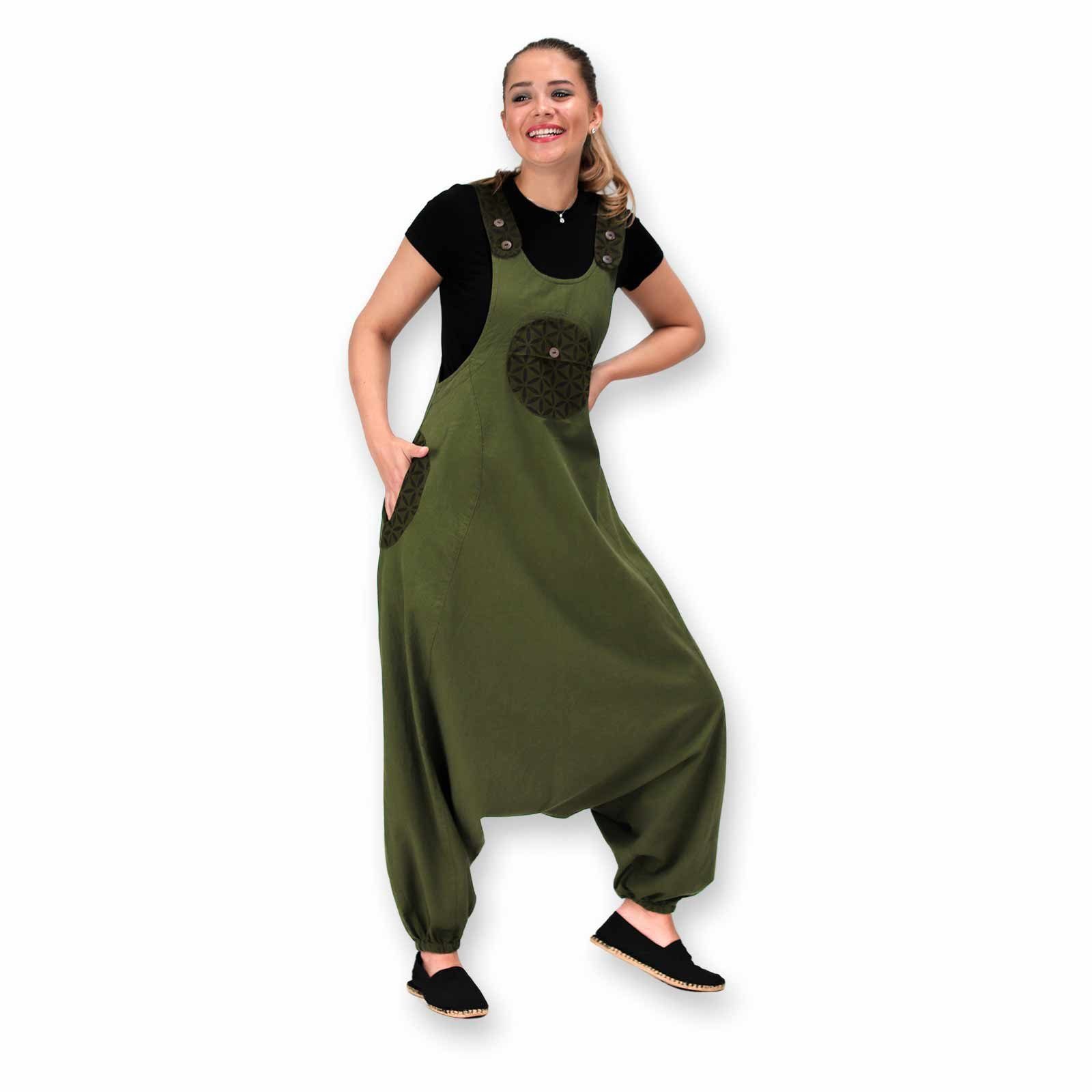 MAGIE UND Hippie KUNST Blume Latzhose Lebens Boho Grün des Haremshose Latzhose Overall Hose Jumpsuit