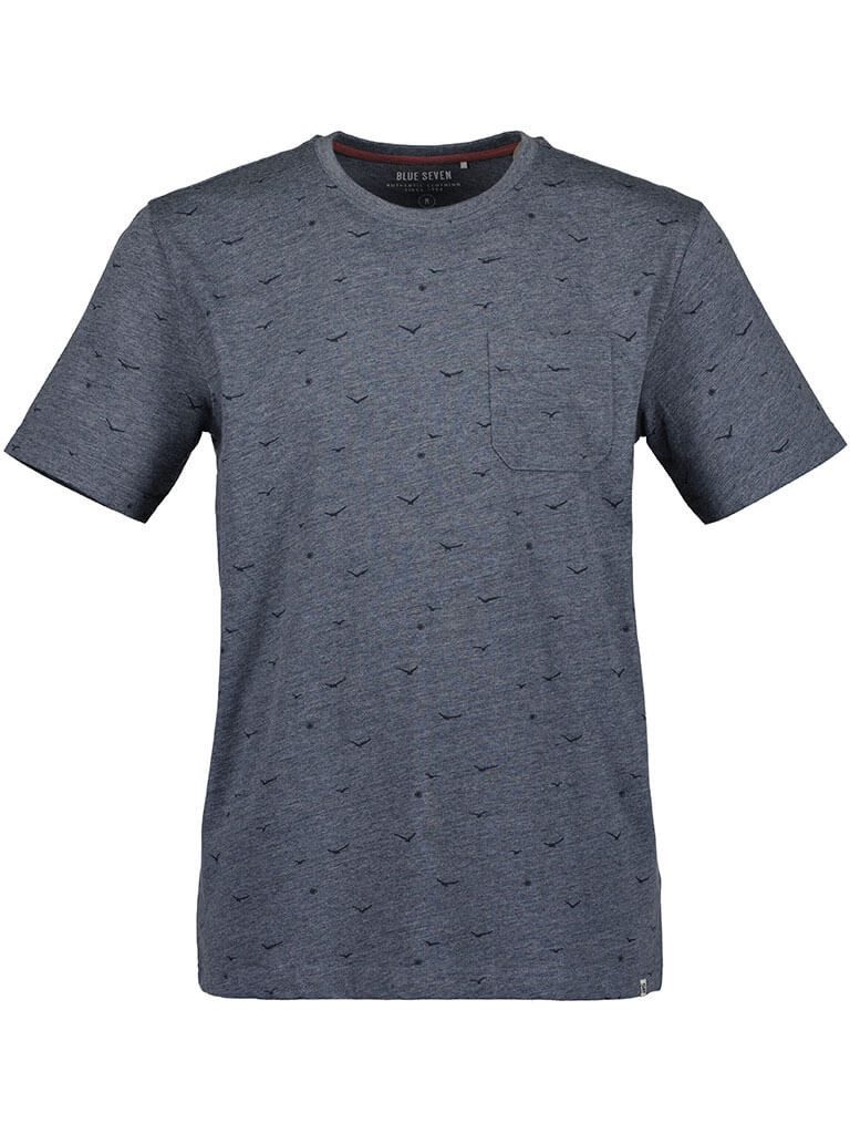 Blue Seven T-Shirt Herren Kurzarm-Shirt meliert mit All-Over-Print Möwen und Brusttasche