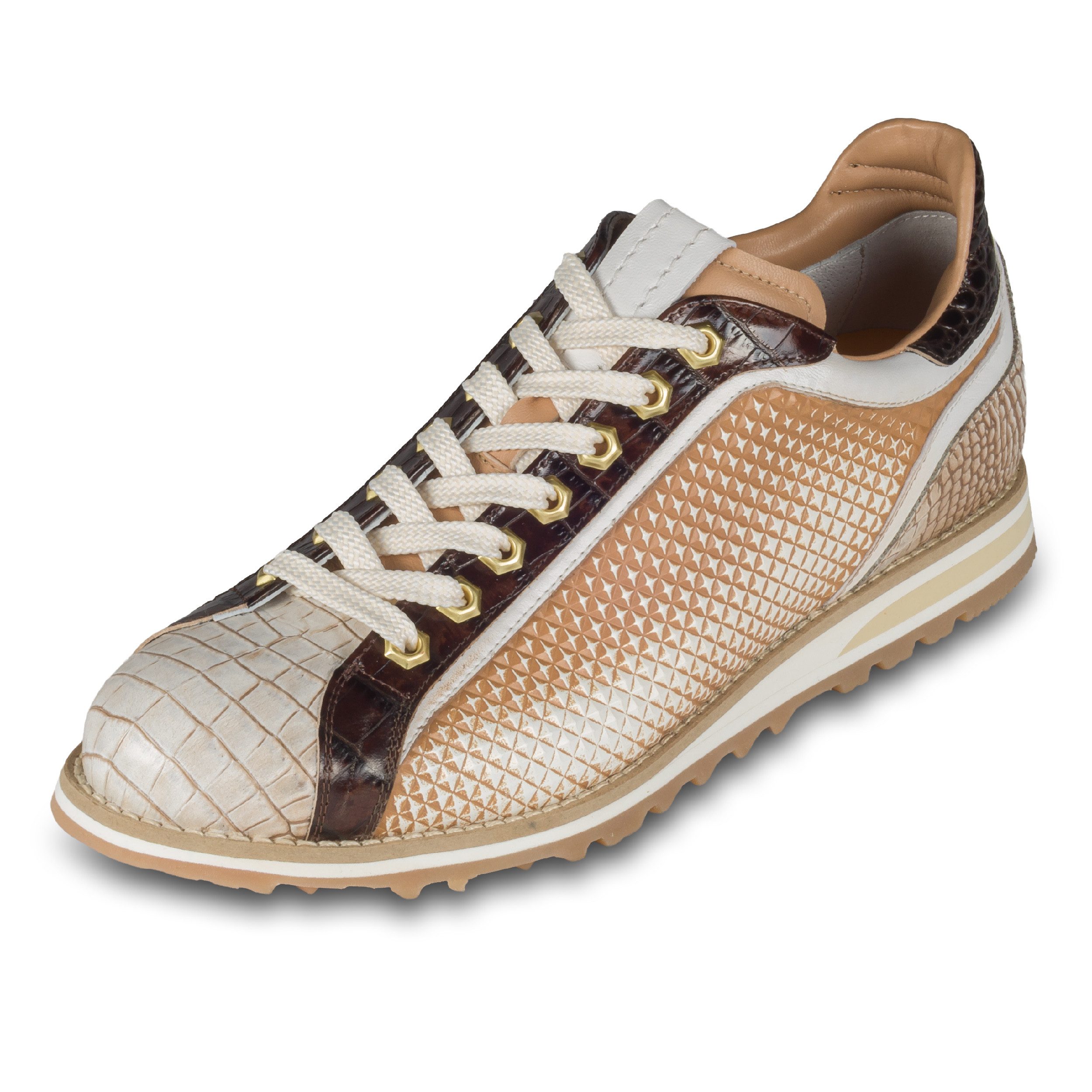 Lorenzi Leder Sneaker Herren, beige/braun mit Prägung & Reptil-Optik Sneaker Handgefertigt in Italien