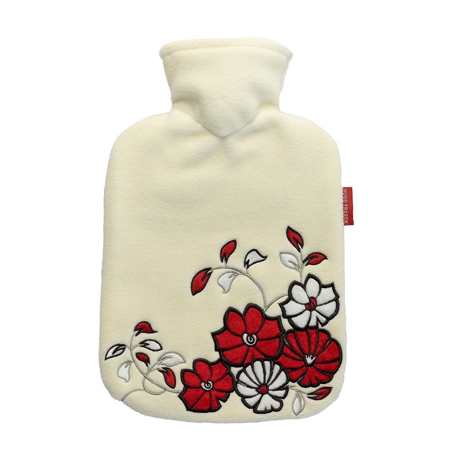 Hugo Frosch Wärmflasche Klassik 1,8 l Made in Germany mit Fleecebezug Blumenornament, Made in Germany, langlebig, auslaufsicher, waschbarer Bezug
