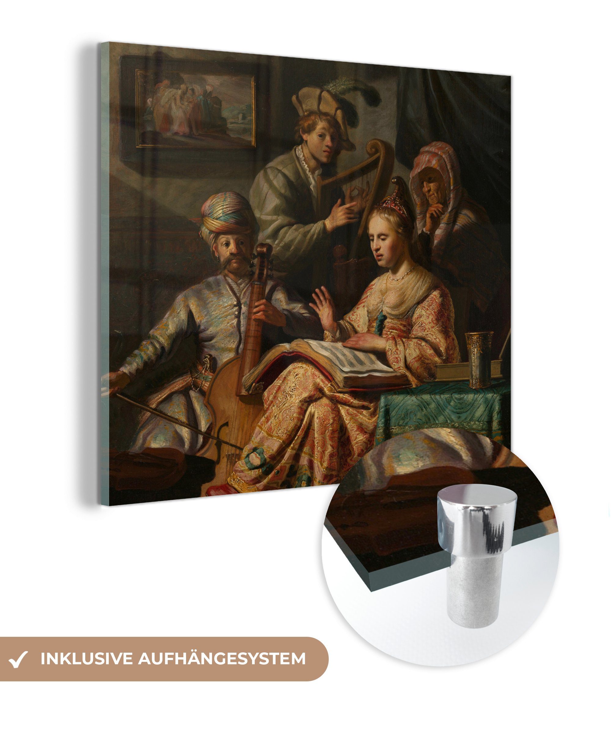 MuchoWow Acrylglasbild Die Gesellschaft des Musikers - Rembrandt van Rijn, (1 St), Glasbilder - Bilder auf Glas Wandbild - Foto auf Glas - Wanddekoration