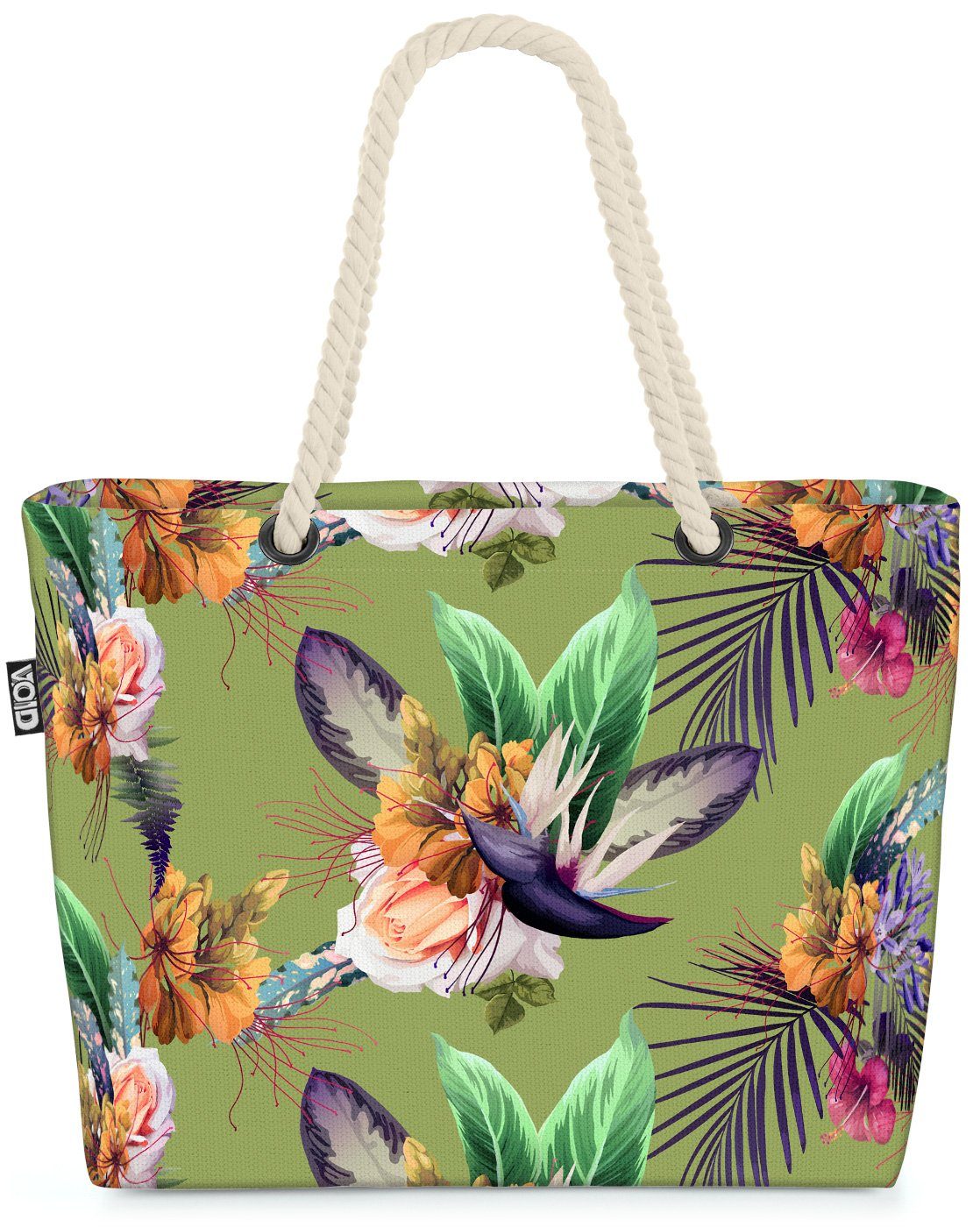 VOID Strandtasche (1-tlg), Tropisches Blumenmuster Beach Bag Tropen-Wald Blumen-Muster geblümt Hibiskus
