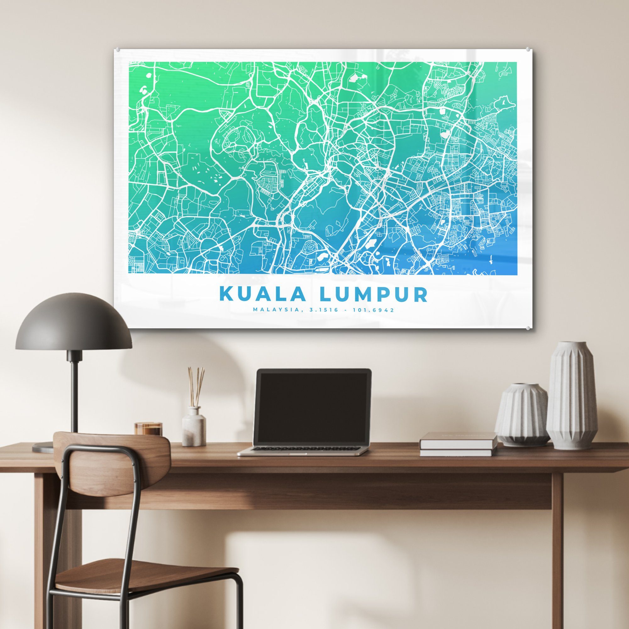 MuchoWow Acrylglasbild Kuala Lumpur Acrylglasbilder - (1 & Wohnzimmer St), Malaysia Stadtplan, - Schlafzimmer