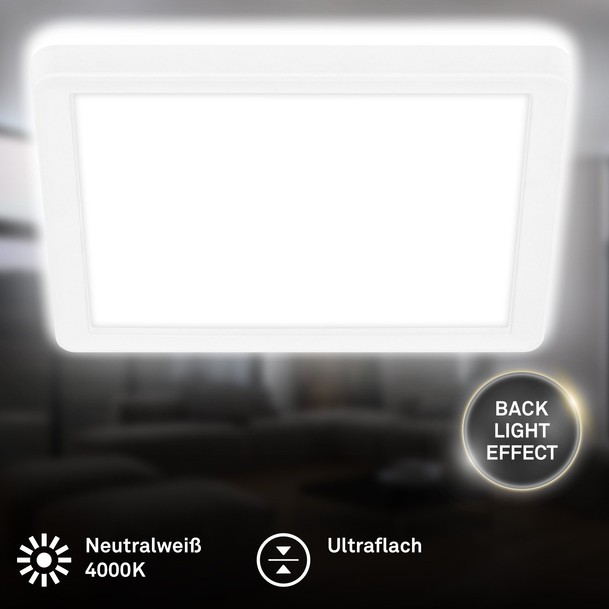 Briloner Leuchten LED Deckenleuchte Panel Slim ultraflach weiß, LED fest integriert, Neutralweiß, LED Deckenlampe 19/29,5/42 x 3 cm Weiß 12-22W Wohnzimmer Schlafzimmer
