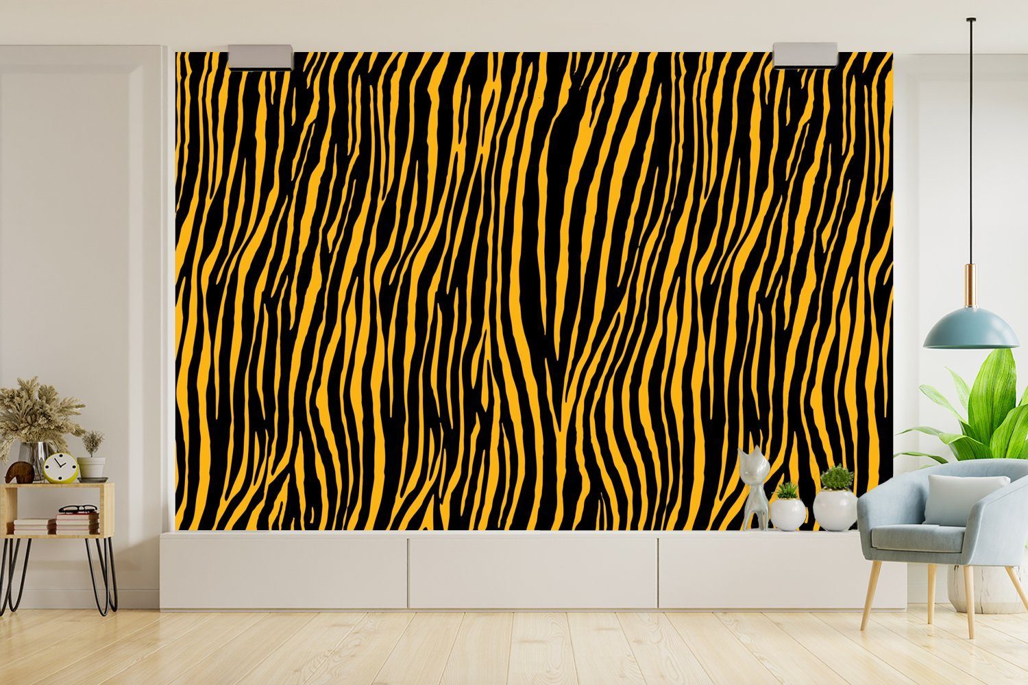 Wohnzimmer, bedruckt, Wallpaper - Tapete Fototapete St), Matt, Vinyl (6 MuchoWow Orange, Tiere Schlafzimmer, - Tigerdruck Kinderzimmer, für