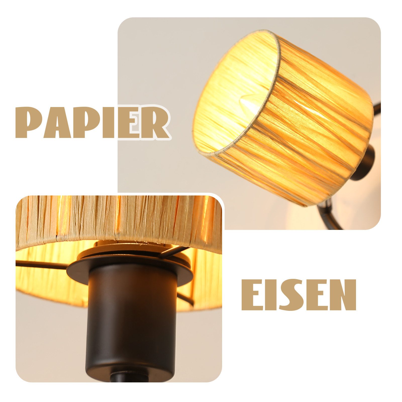 ZMH Deckenstrahler 2/3/4/5 Flammig E14 Schwarz Natürlich Deckenlampe Papier Wohnzimmer, Einfache Installation, ohne Leuchtmittel, 350°Schwenkbar Deckenspots für Schlafzimmer Flur