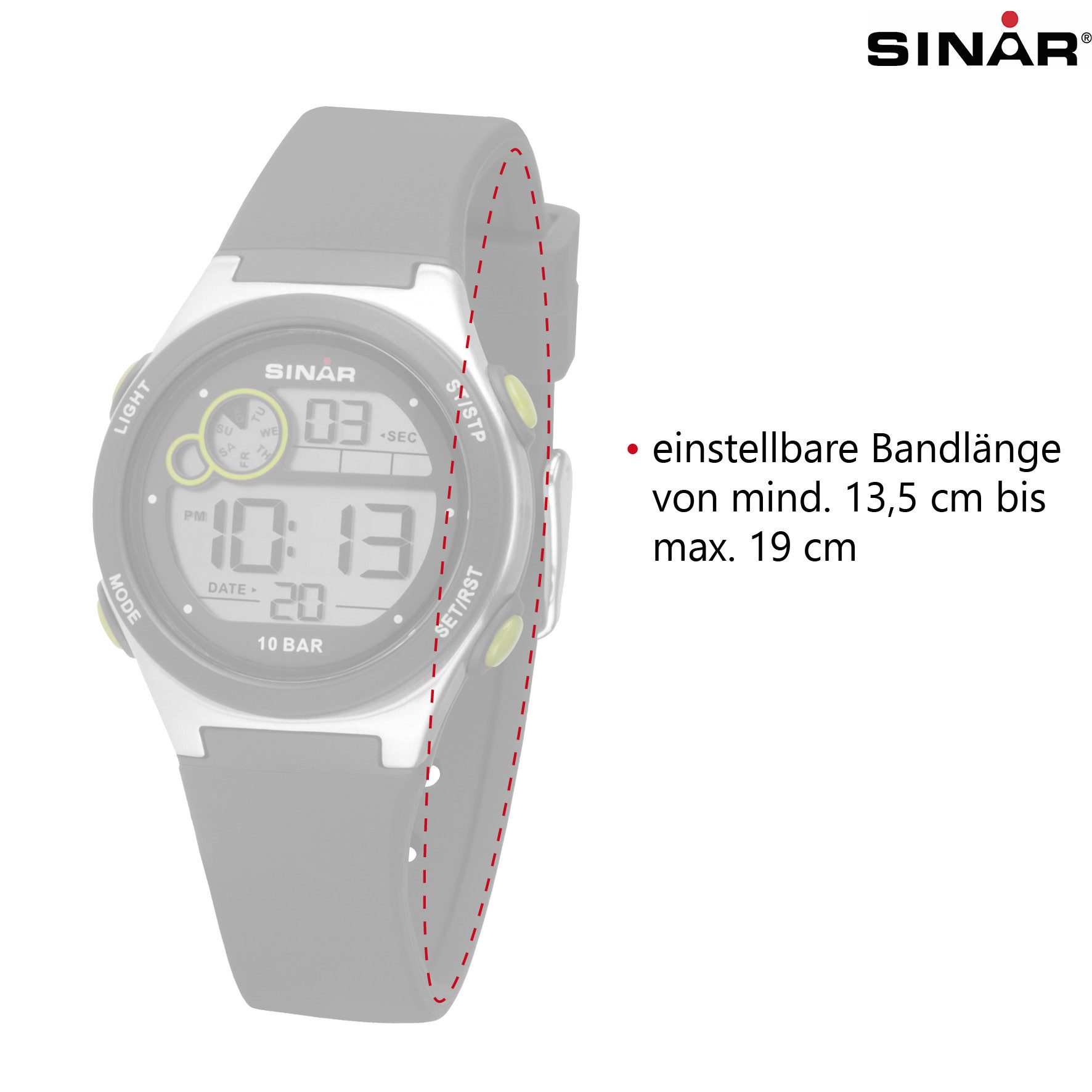 SINAR Digitaluhr XF-68 Jugenduhr Sportuhr Silikonband 10 bar, digital sportlich modern Geschenkidee Jugend Ø 34 mm