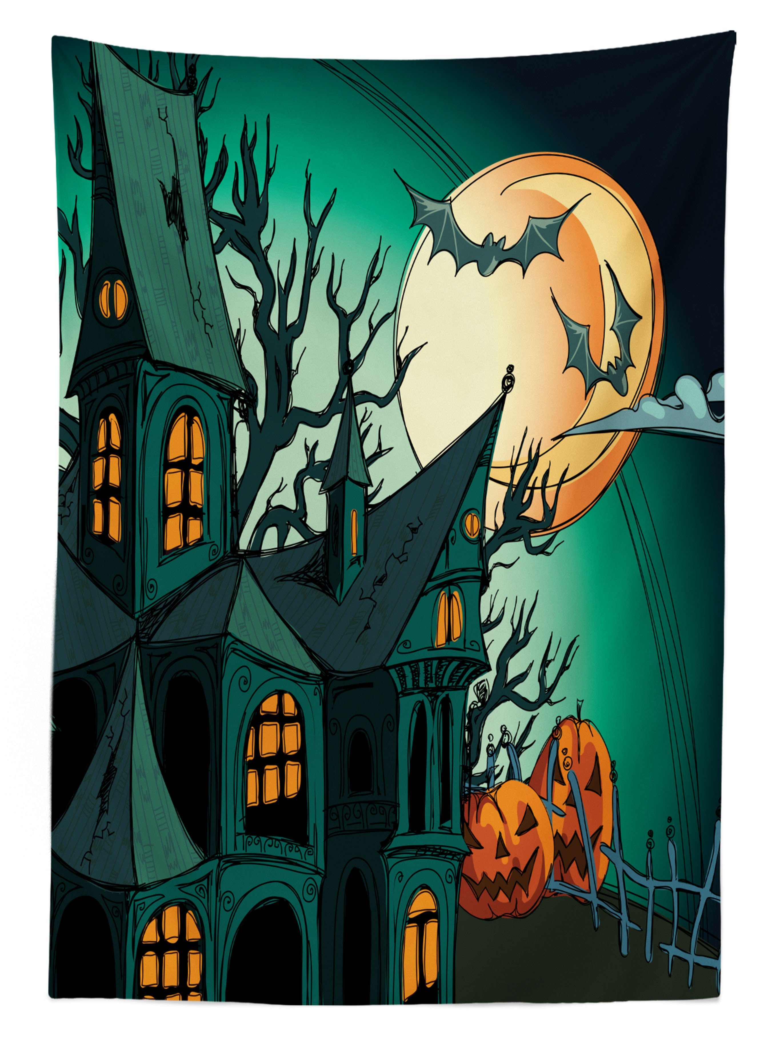 Abakuhaus Tischdecke Halloween Klare Für Farben, Spukschloss Außen den Farbfest Bereich Teal geeignet Waschbar