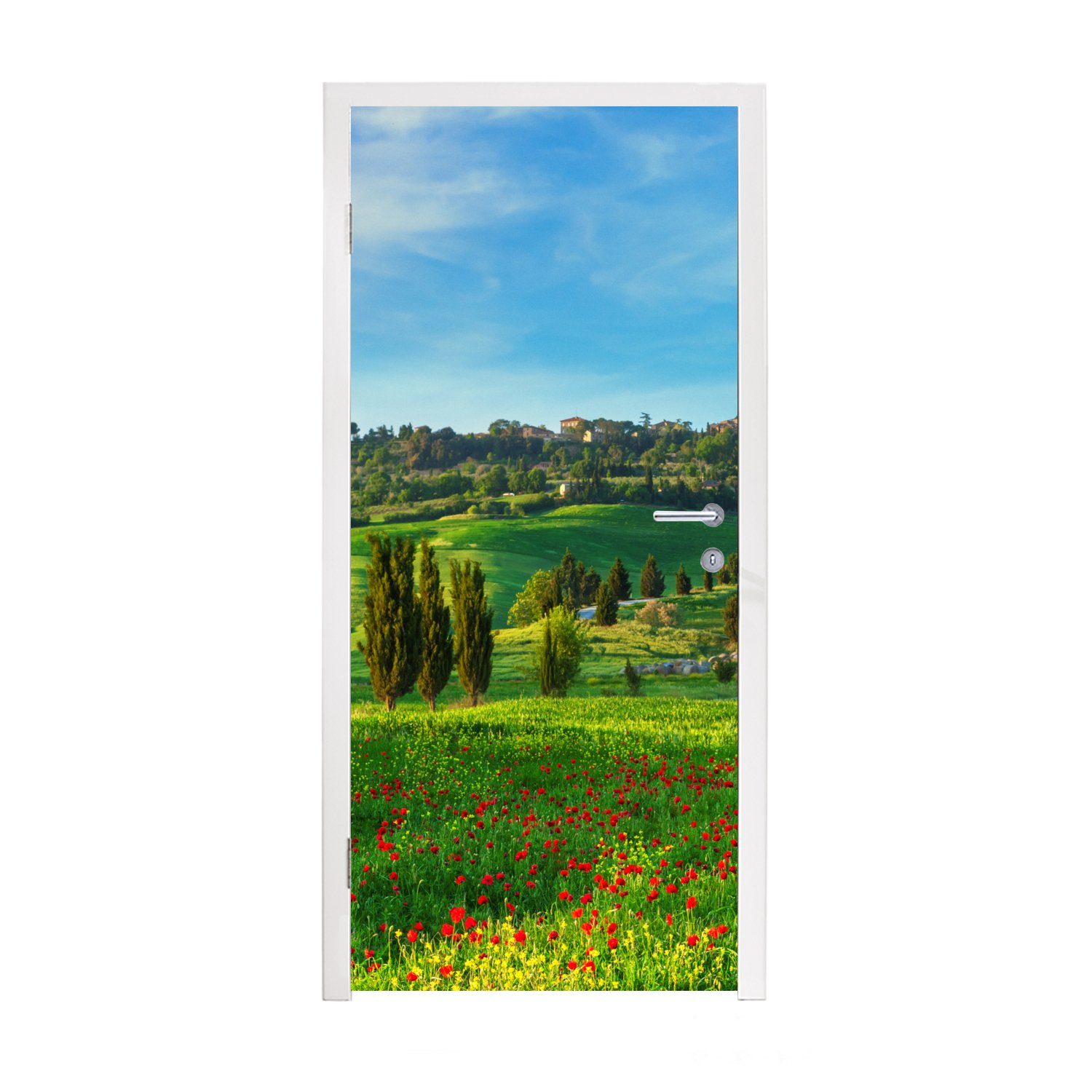 MuchoWow Türtapete Toskana - bedruckt, St), Landschaft 75x205 Fototapete Blumen, Matt, cm für (1 Tür, Türaufkleber, 