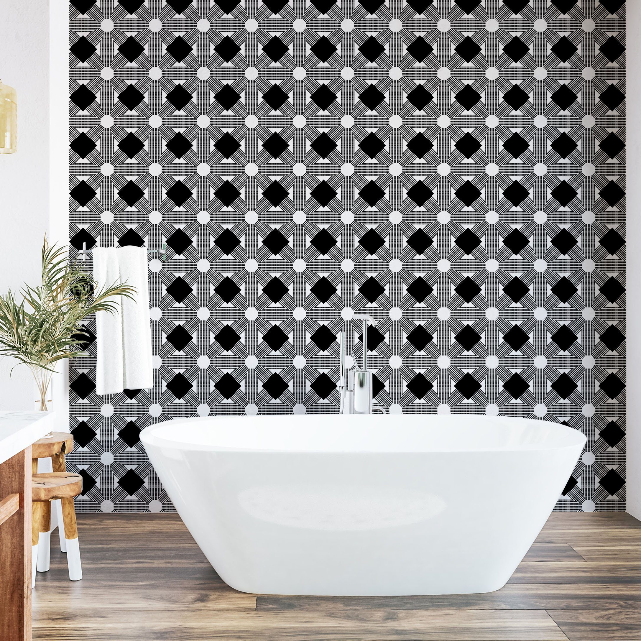 und Schwarz Wohnzimmer Vinyltapete Art-Déco-Mosaik Küchenakzent, Weiß selbstklebendes Abakuhaus