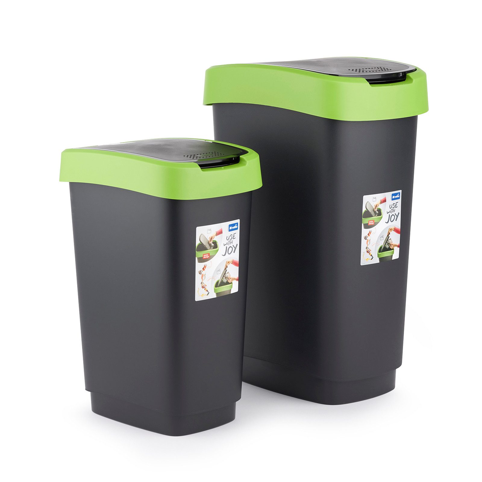 ROTHO Mülleimer TWIST Abfalleimer 50l - 2-in-1 Deckel - ideal zur Mülltrennung zuhause, Sticker-Set für Mülltrennung – Bild 5 von 5