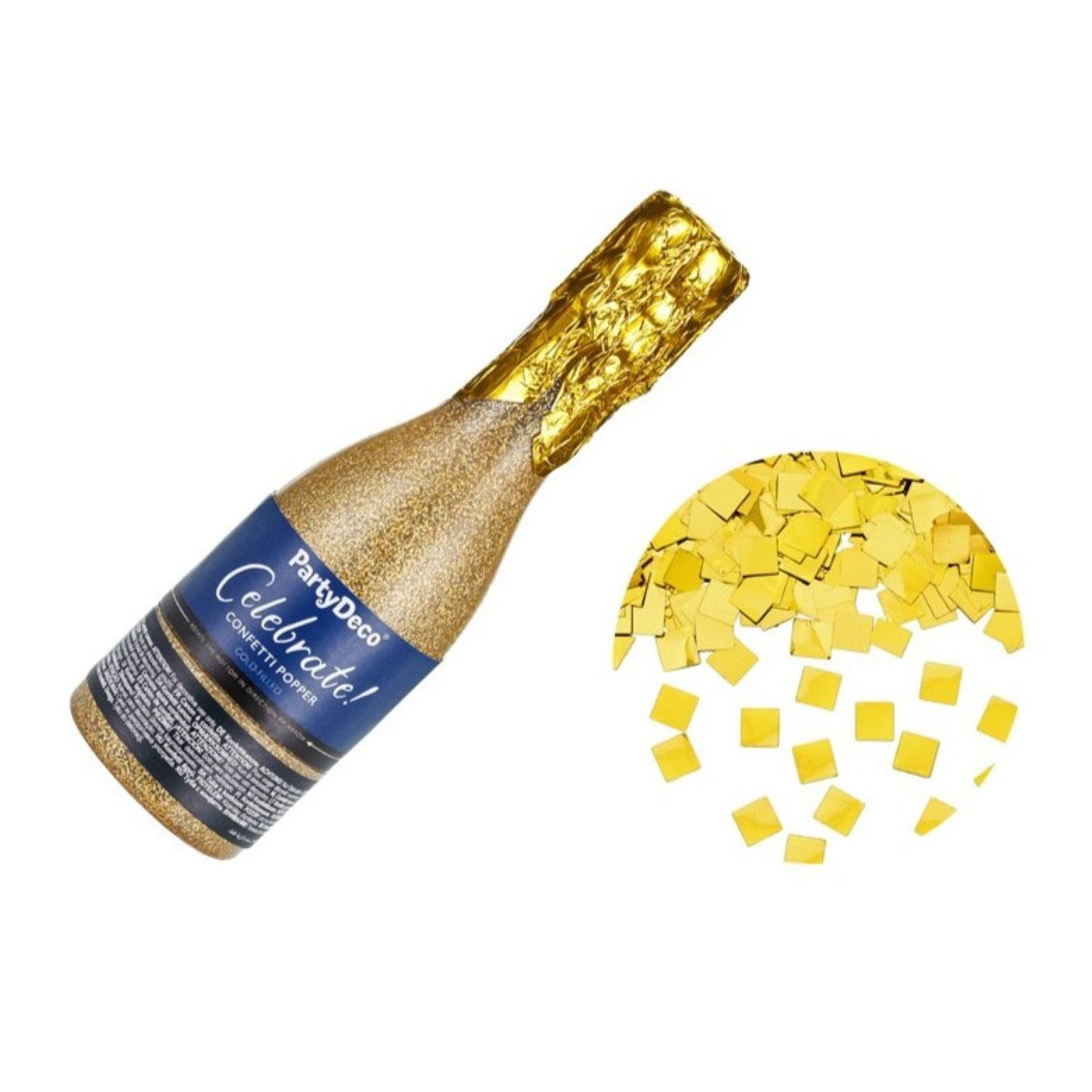 partydeco Konfetti Konfettishooter Champagnerflasche 20,5 cm, Gold
