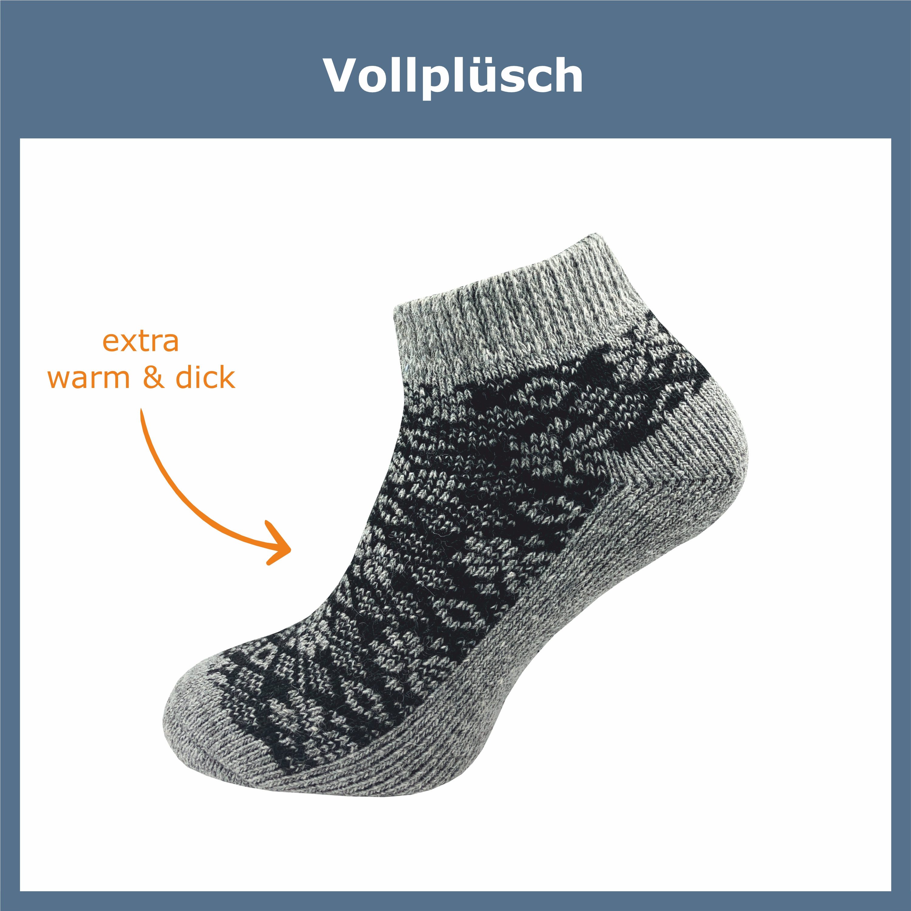 GAWILO Sneakersocken für den Winter für Damen - dicke & warme Bettsocken (3 Paar) kurze Wollsocken im Norweger Look aus weichem Vollplüsch