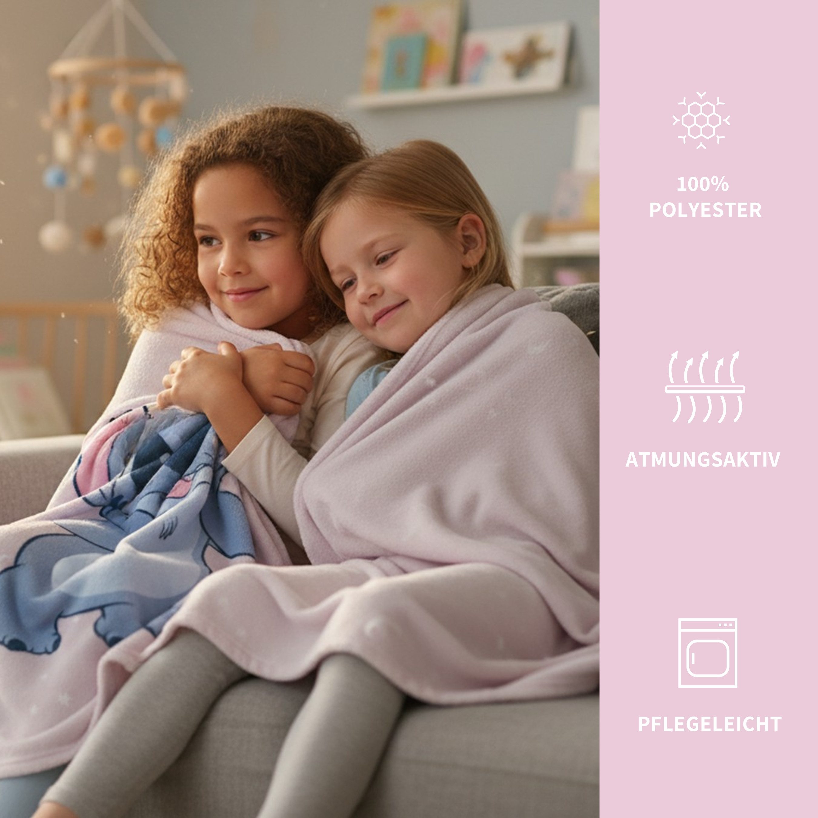 Kinderdecke Disney Stitch, flauschige Kuscheldecke mit Stitch Motiv, 125 × 150 cm, MTOnlinehandel, weiche flauschige Decke für gemütliche Kuschelstunden