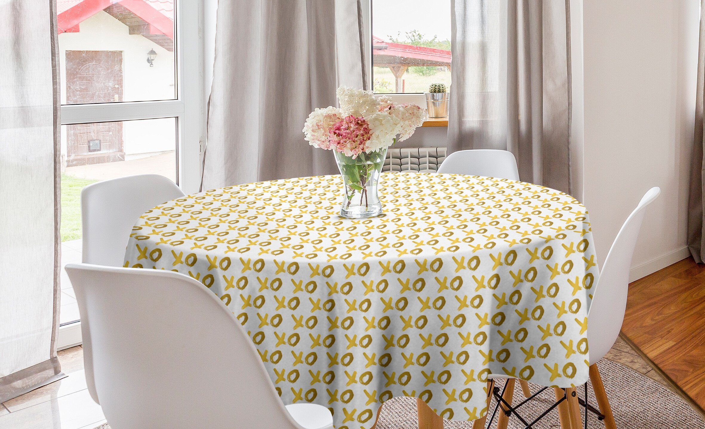 Abdeckung Abakuhaus für Küsse Und Esszimmer Tischdecke Dekoration, Theme Xo Symbolische Küche Umarmungen Tischdecke Kreis