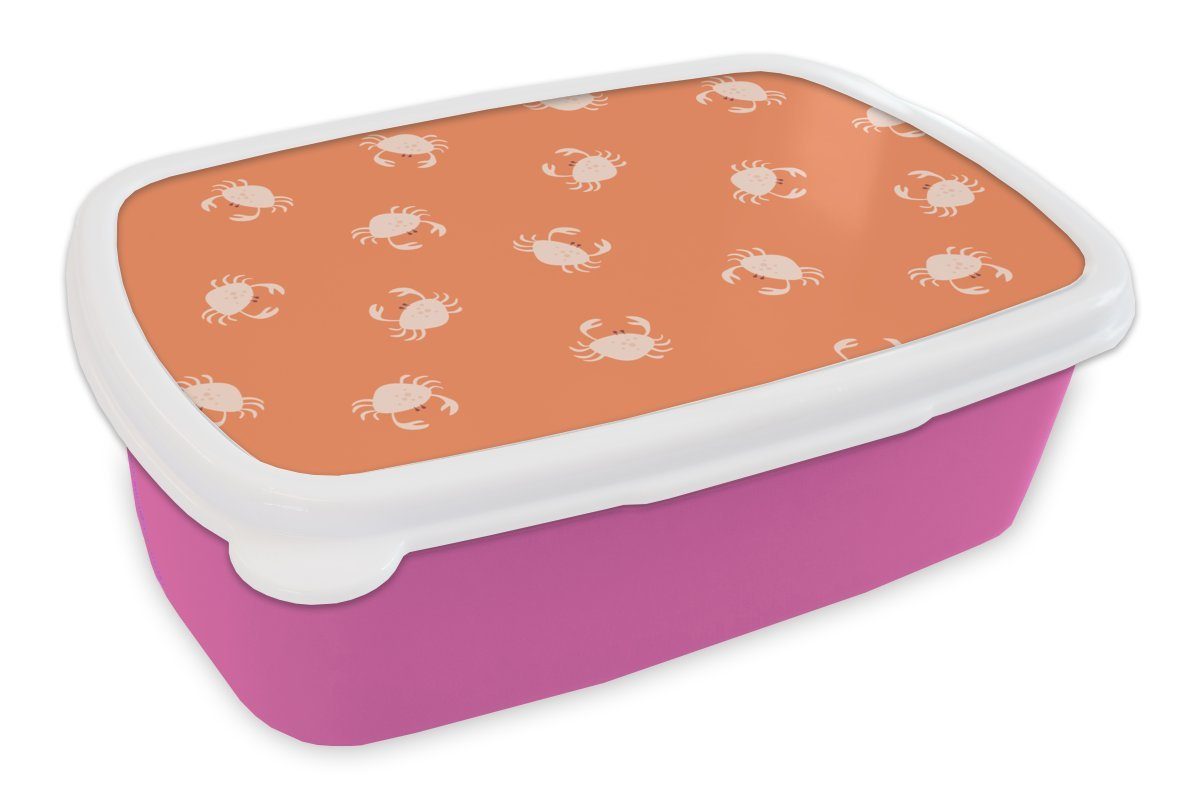 MuchoWow Lunchbox Muster - Strand Kinder, Krabbe, Kunststoff Kunststoff, Brotdose für (2-tlg), Erwachsene, rosa Mädchen, Snackbox, Brotbox 