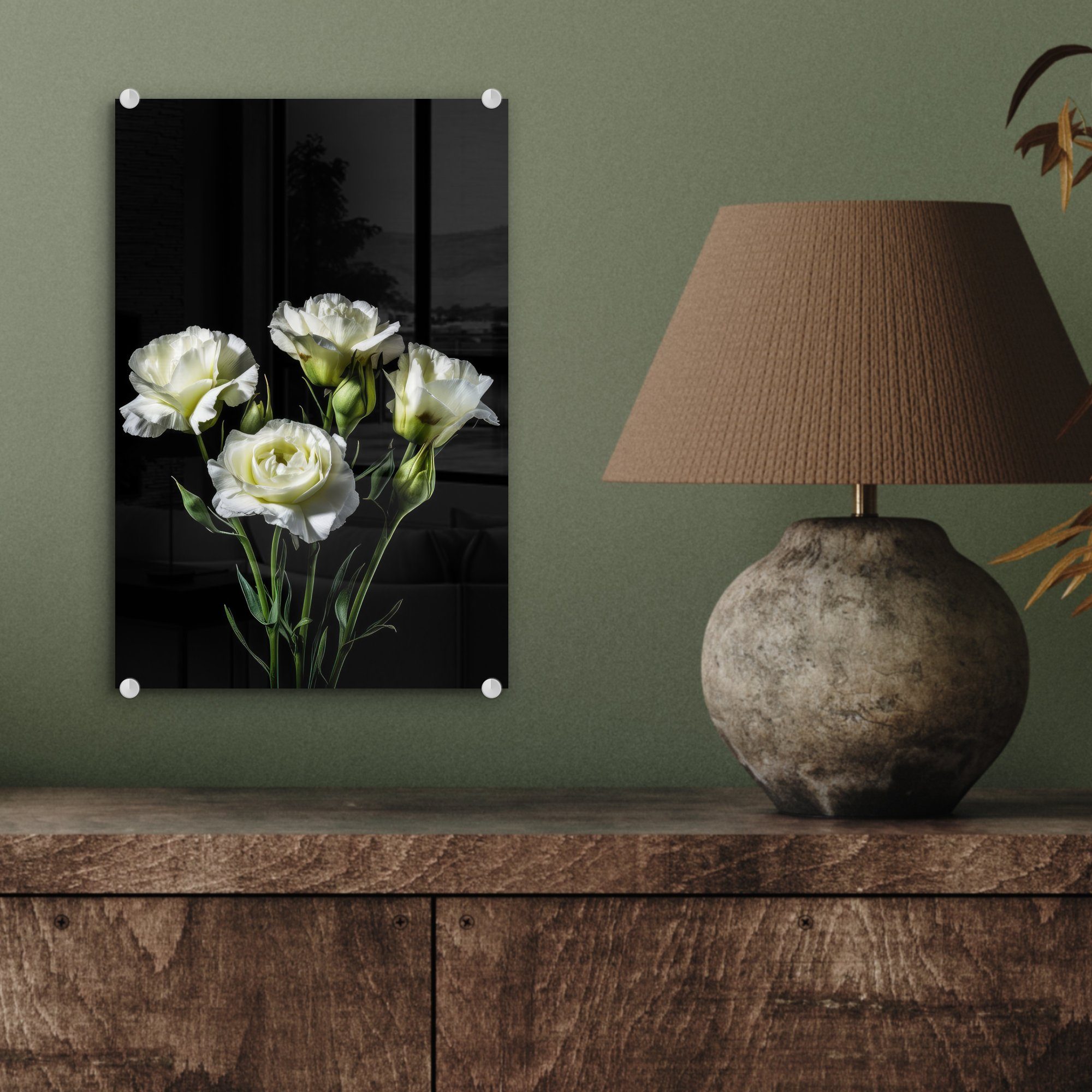 Rosen Botanisch - Blumen Wandbild Glas MuchoWow - - - Bilder Acrylglasbild Glasbilder Glas St), Wanddekoration auf - Schwarz, Foto Weiß (1 auf - -
