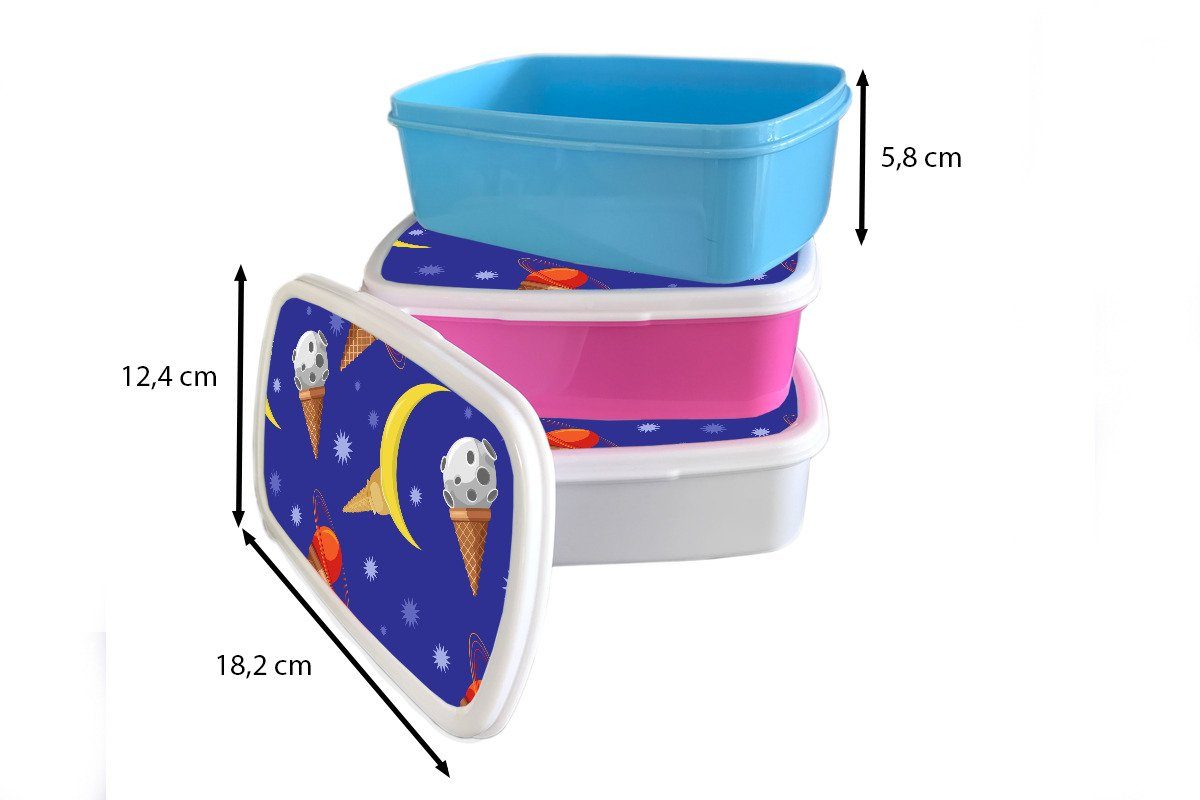 MuchoWow Lunchbox (2-tlg), Jungs für für und Brotdose, Kinder - Muster, - Brotbox weiß Erwachsene, Mädchen Eiswaffeln Kunststoff, und Planeten