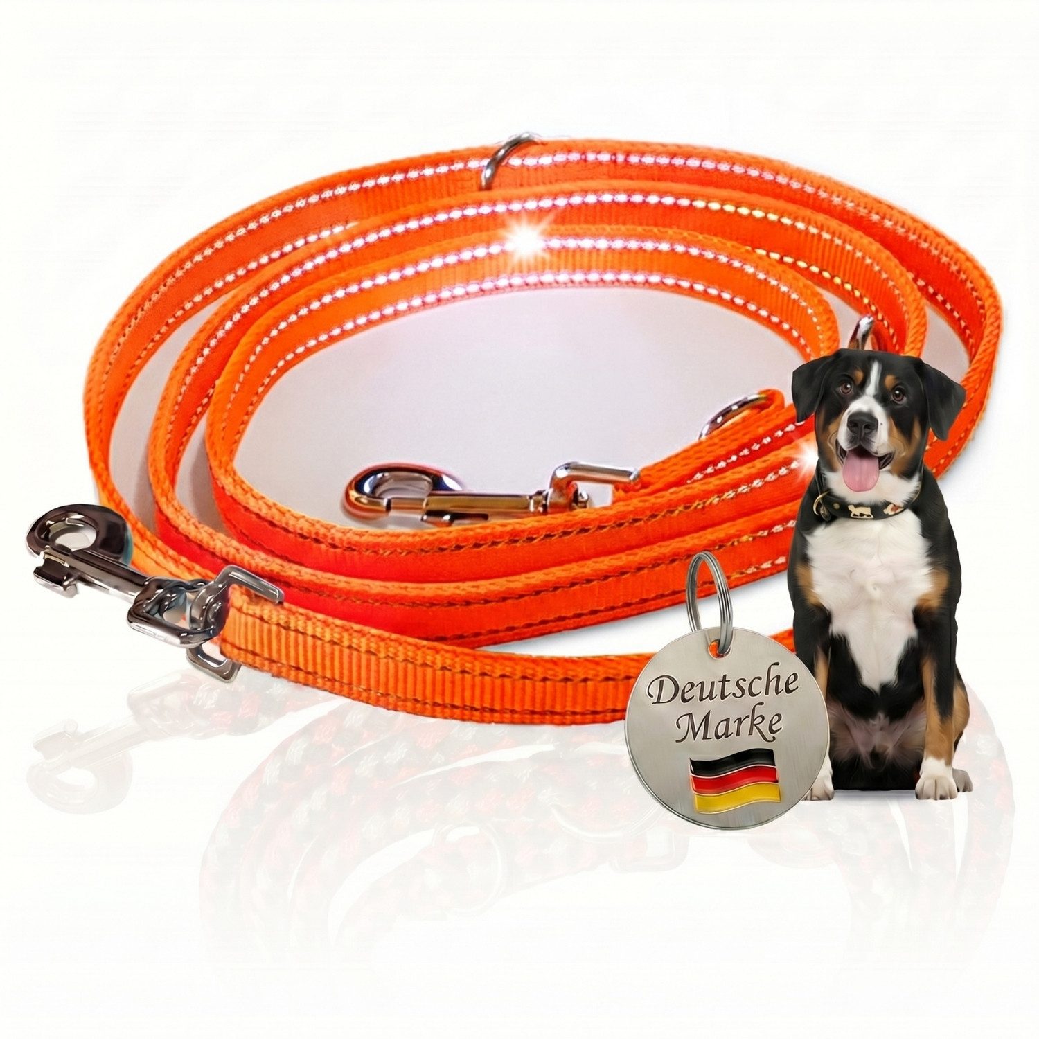 Activity4Dogs Hundeleine große Hunde, reflektierend, orange, 2 m, 3-fach verstellbar, über 4 mm dick, ohne Elektronik, made in Germany