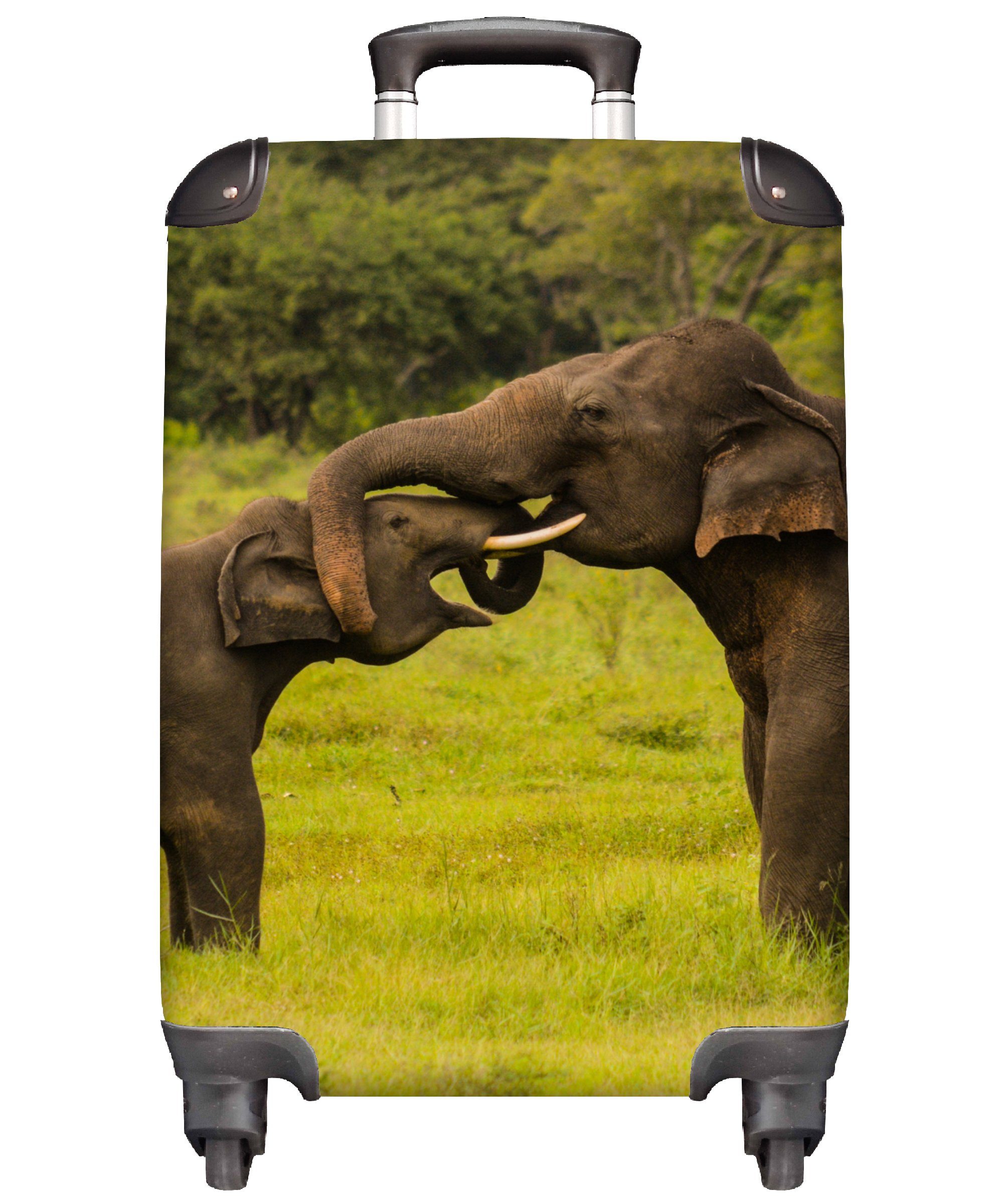 MuchoWow Handgepäckkoffer Elefant - Gras - Tiere - Grün, 4 Rollen, Reisetasche mit rollen, Handgepäck für Ferien, Trolley, Reisekoffer