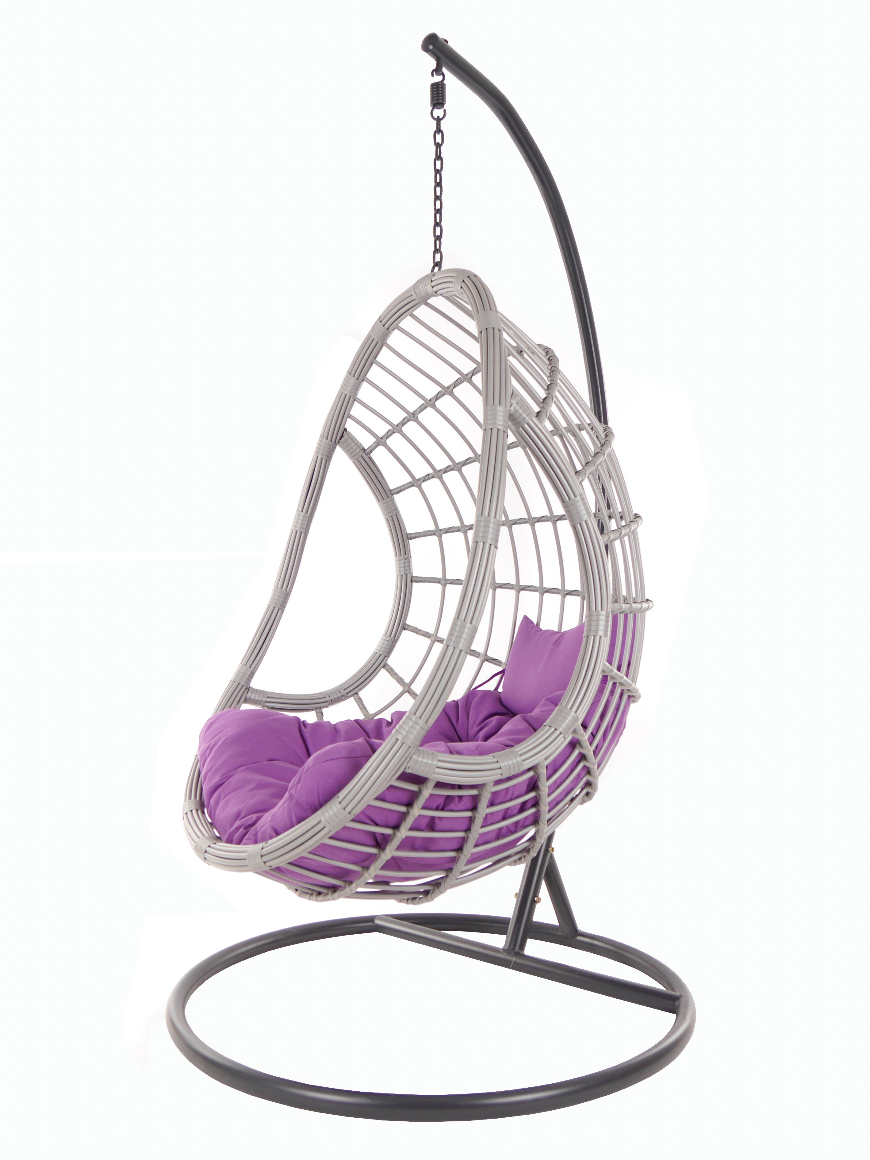 lightgrey, Loungemöbel, mit lila und Kissen, violet) Hängesessel (4050 hellgrau KIDEO Gestell Hängesessel PALMANOVA