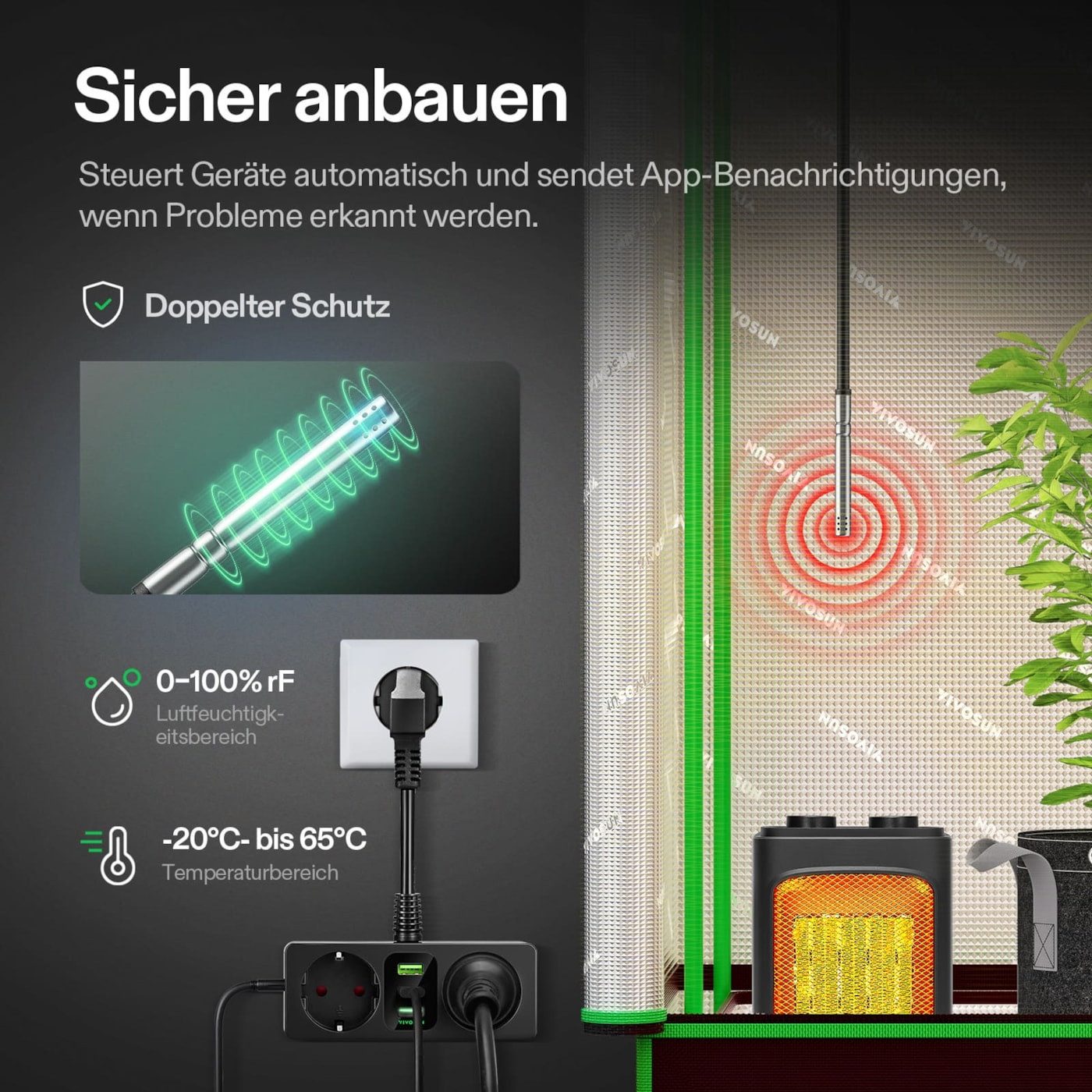 VIVOSUN Vivosun GrowHub Outlet Controller A22 Smarte Zweifach-Steckdosenleiste, Smart Plug Thermostat mit App Steuerung – Bild 4 von 5